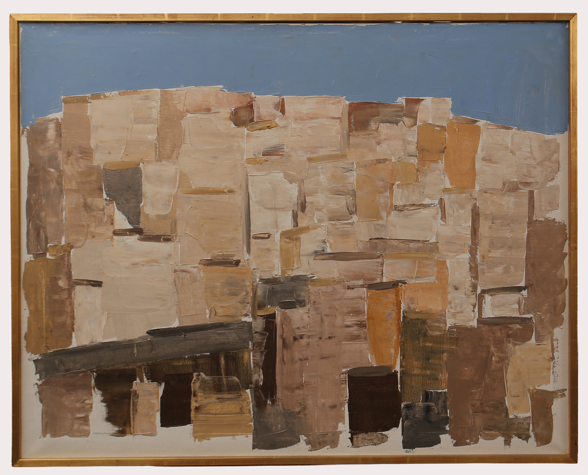 SVEN ERIK MARKHED (1925-1996). Olja på duk, "Stadsbild" med blå himmel, signerad Markhed.