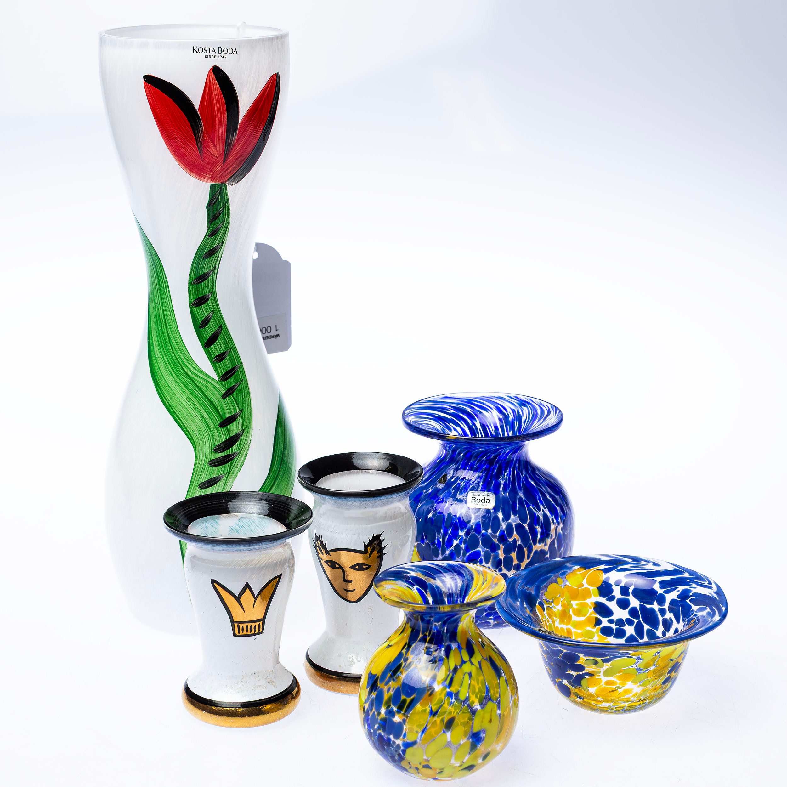 ULRICA HYDMAN VALLIEN / BERTIL VALLIEN, 6 delar, konstglas, Kosta Boda.