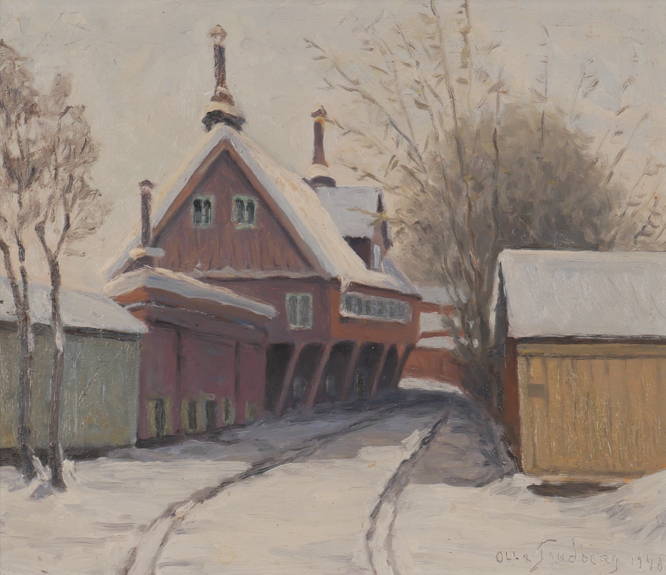 OLLE TANDBERG. "Bellmanhuset Djurgården", olja på pannå, signerad Olle Tandberg 1940.