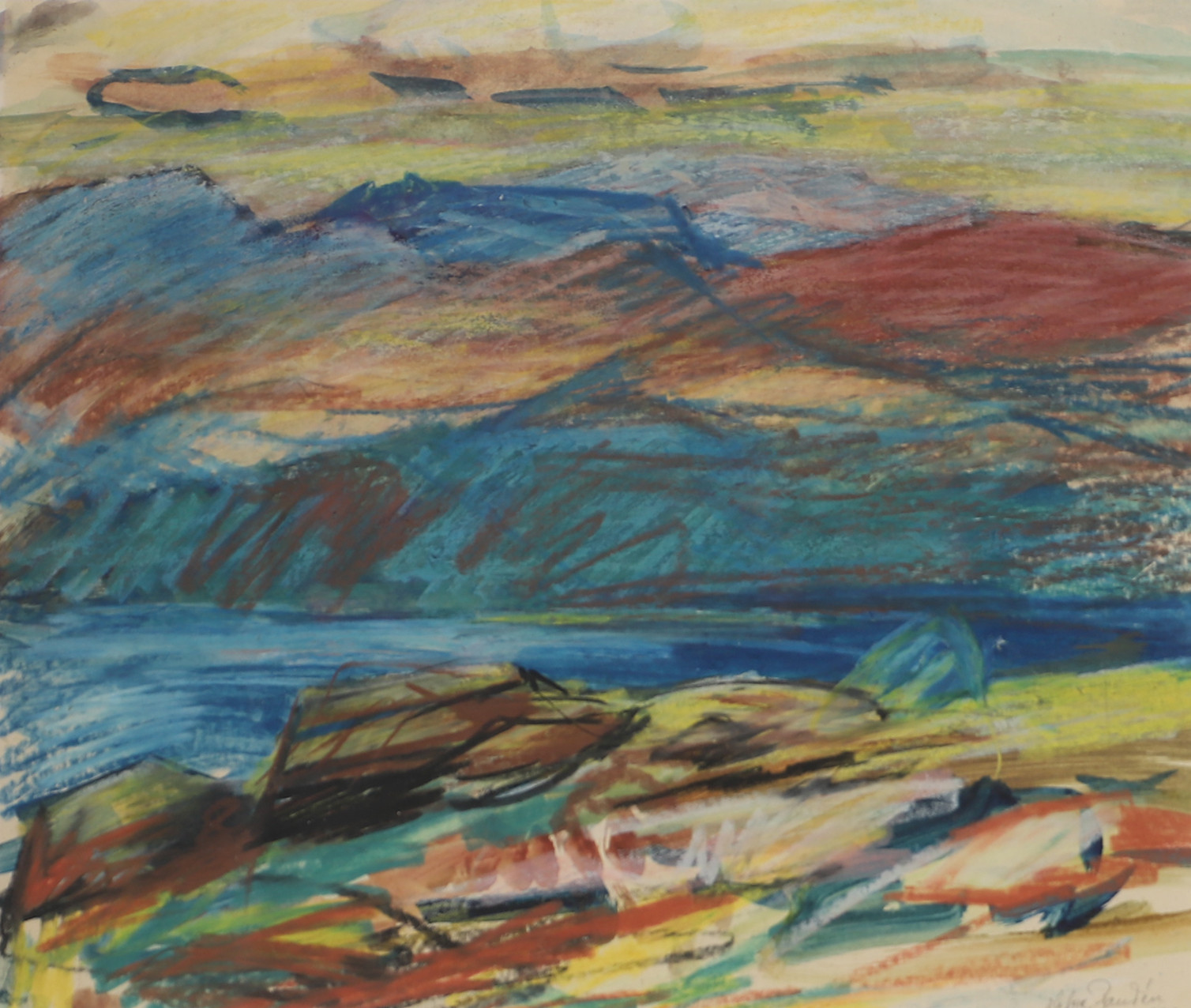 OIDENTIFIERAD KONSTNÄR. Bergslandskap, pastell, otydligt signerad.