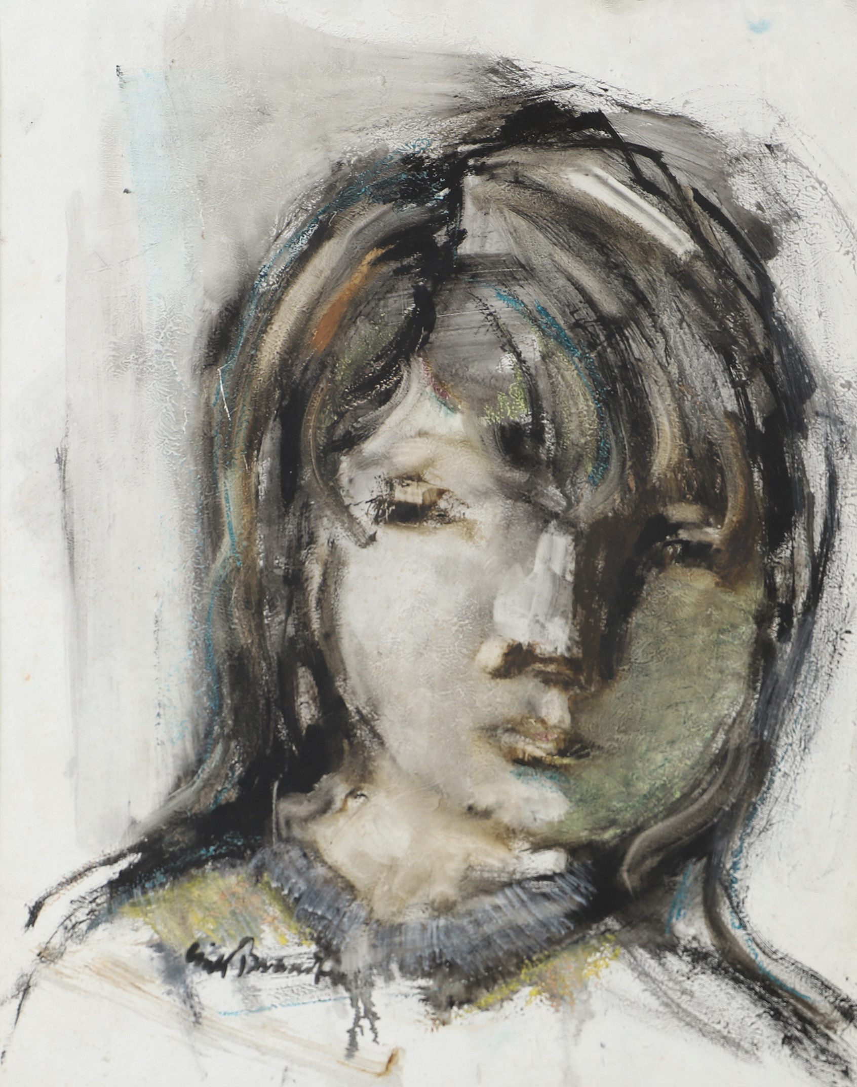 ERIK BRANDT. Flickporträtt, olja på duk, signerad.