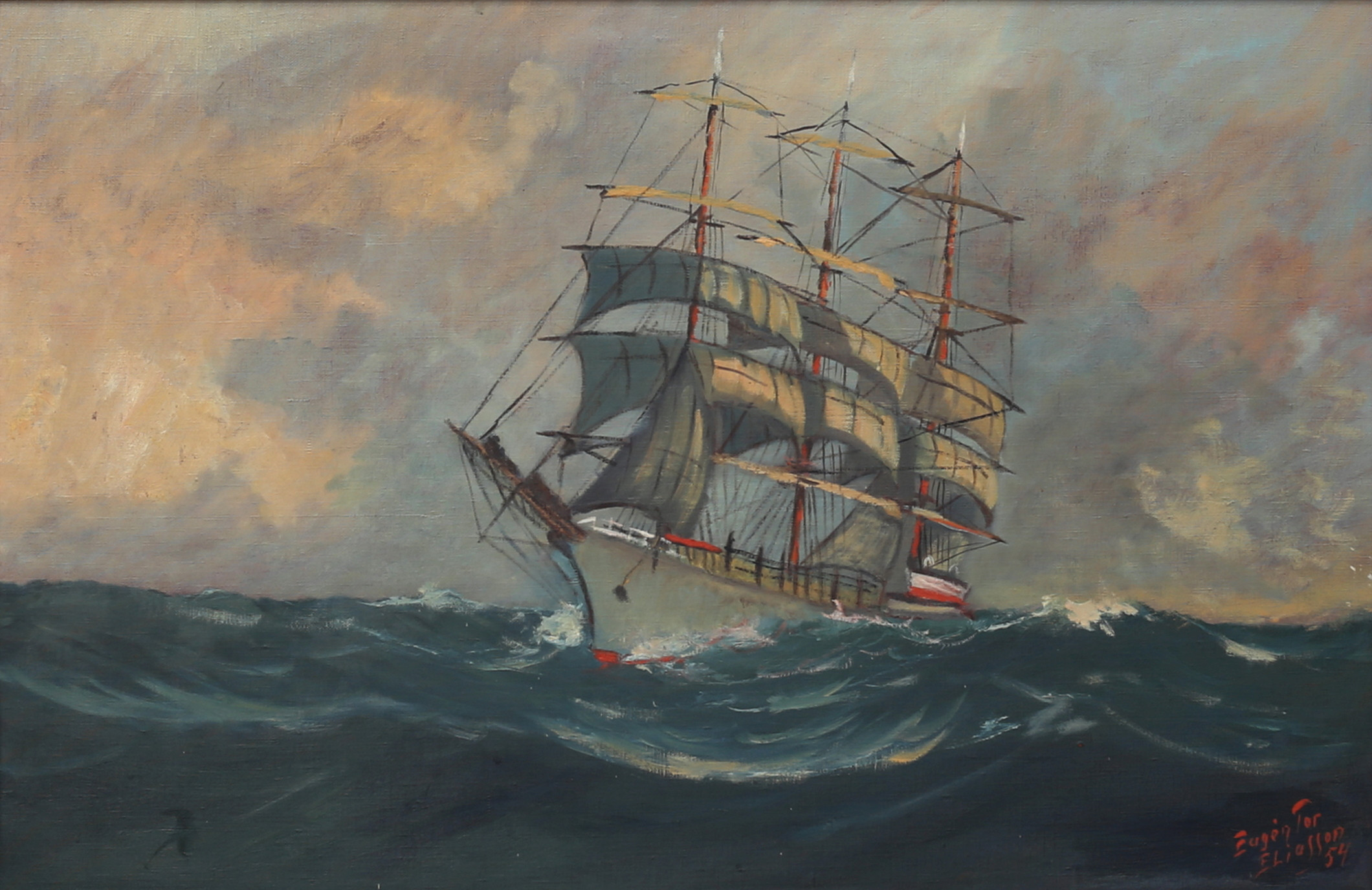 EUGEN TOR ELIASSON. Fartygsmålning. Olja på duk, signerad och daterad 1954.