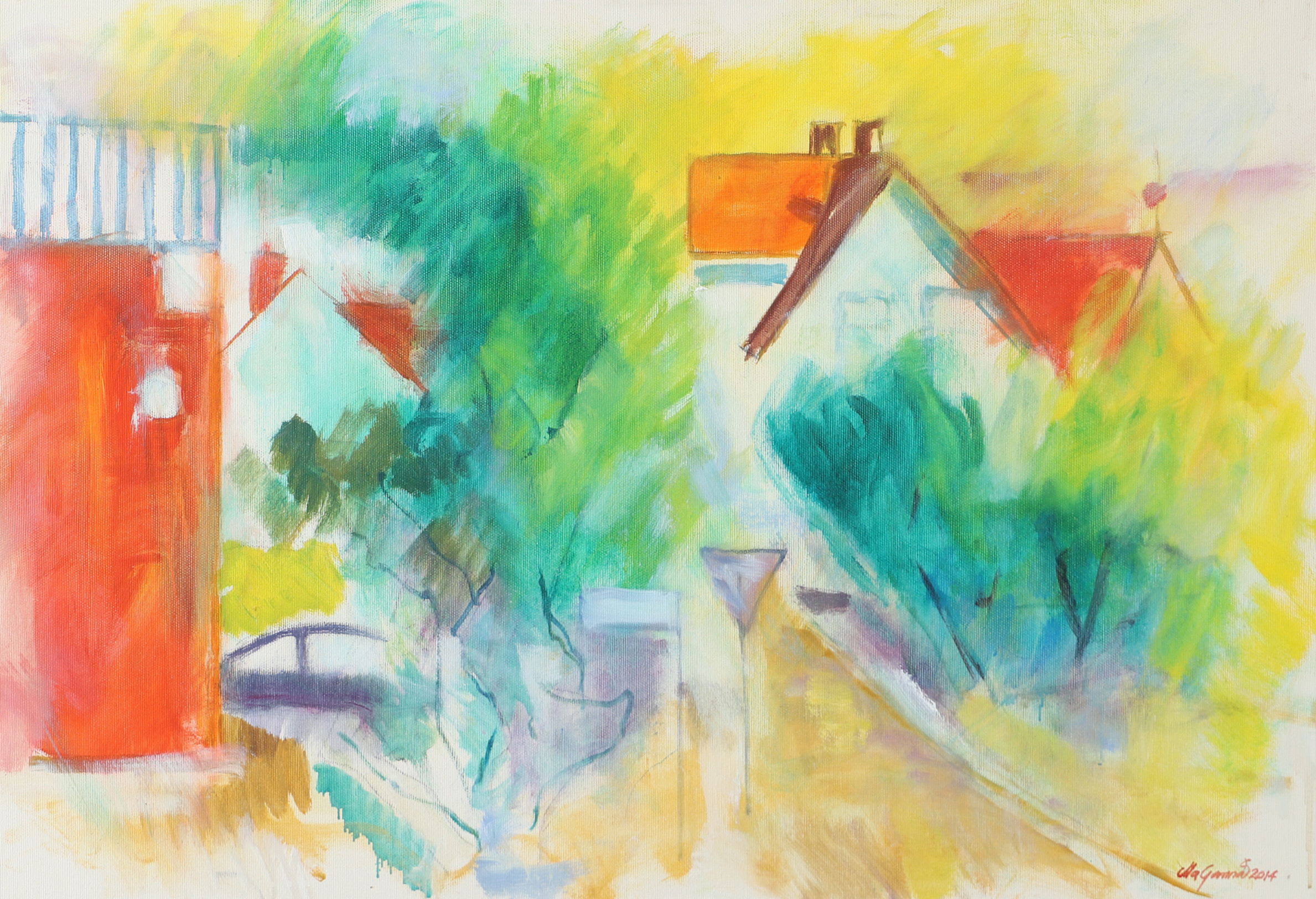 MARTIN GANNÅS. Landskap med hus, olja på duk, signerad Ma. Gannås 2014.