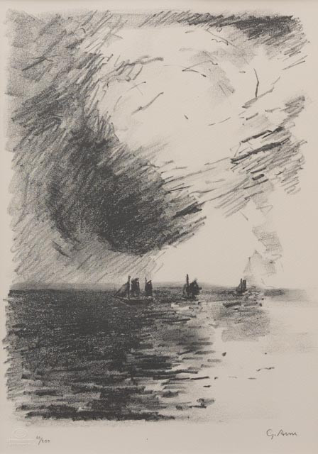 GUSTAV ARNE. Segelfartyg, litografi nr 60/200, signerad.