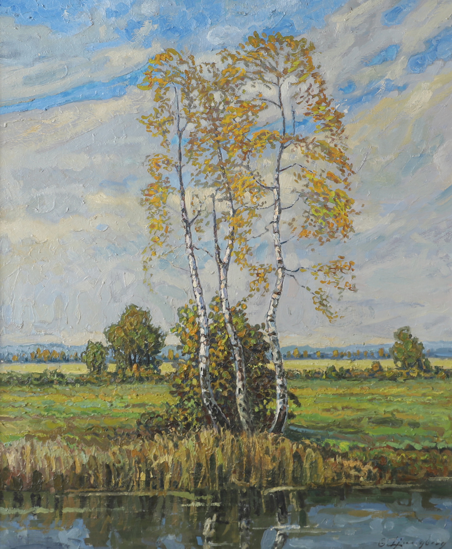 OIDENTIFIERAD KONSTNÄR. Landskap med björkar olja på duk, signerad G. Ljungberg.