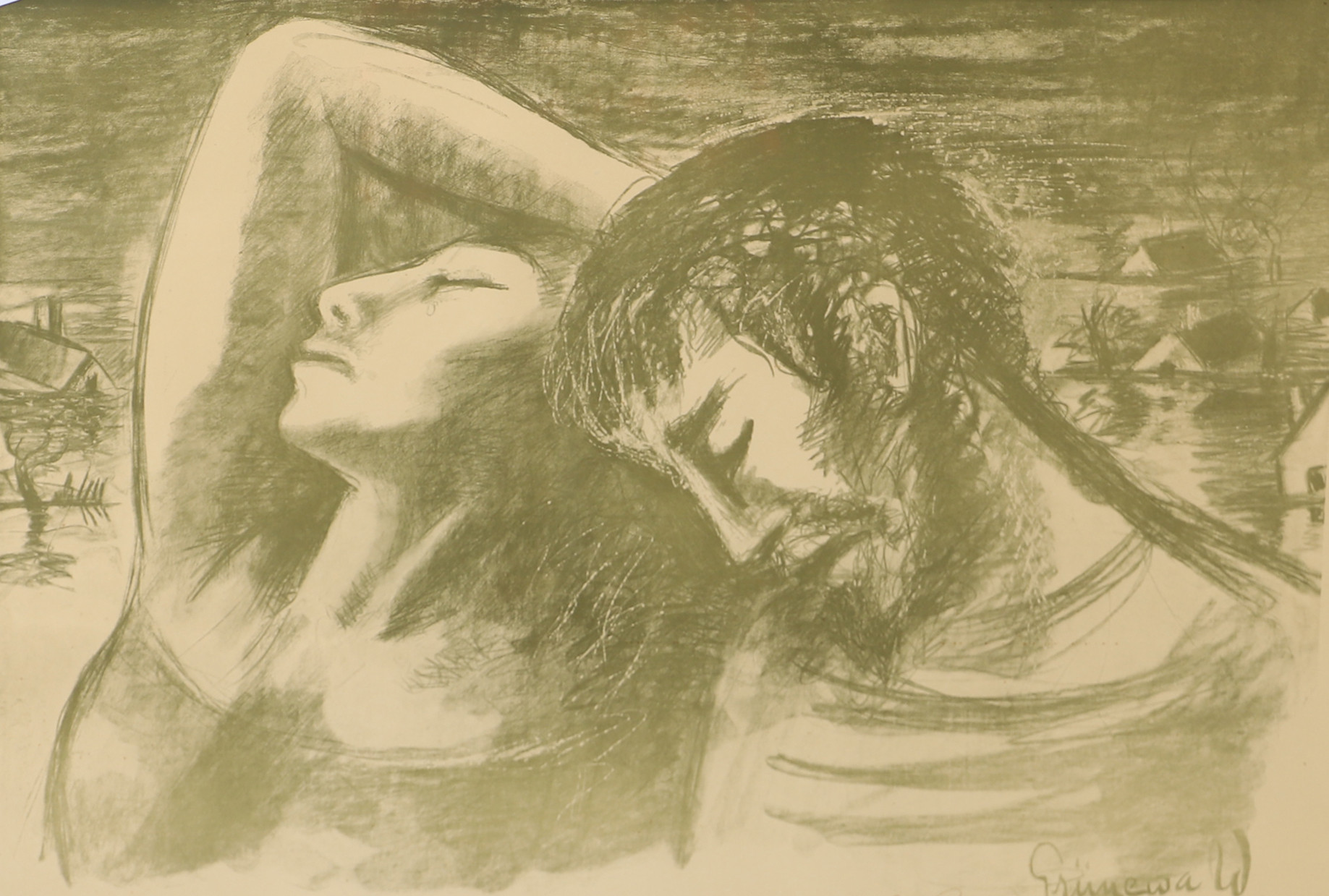 ISAAC GRÜNEWALD. EFTER. Kvinna och man, färglitografi, signerad med dedikation & numrerad.