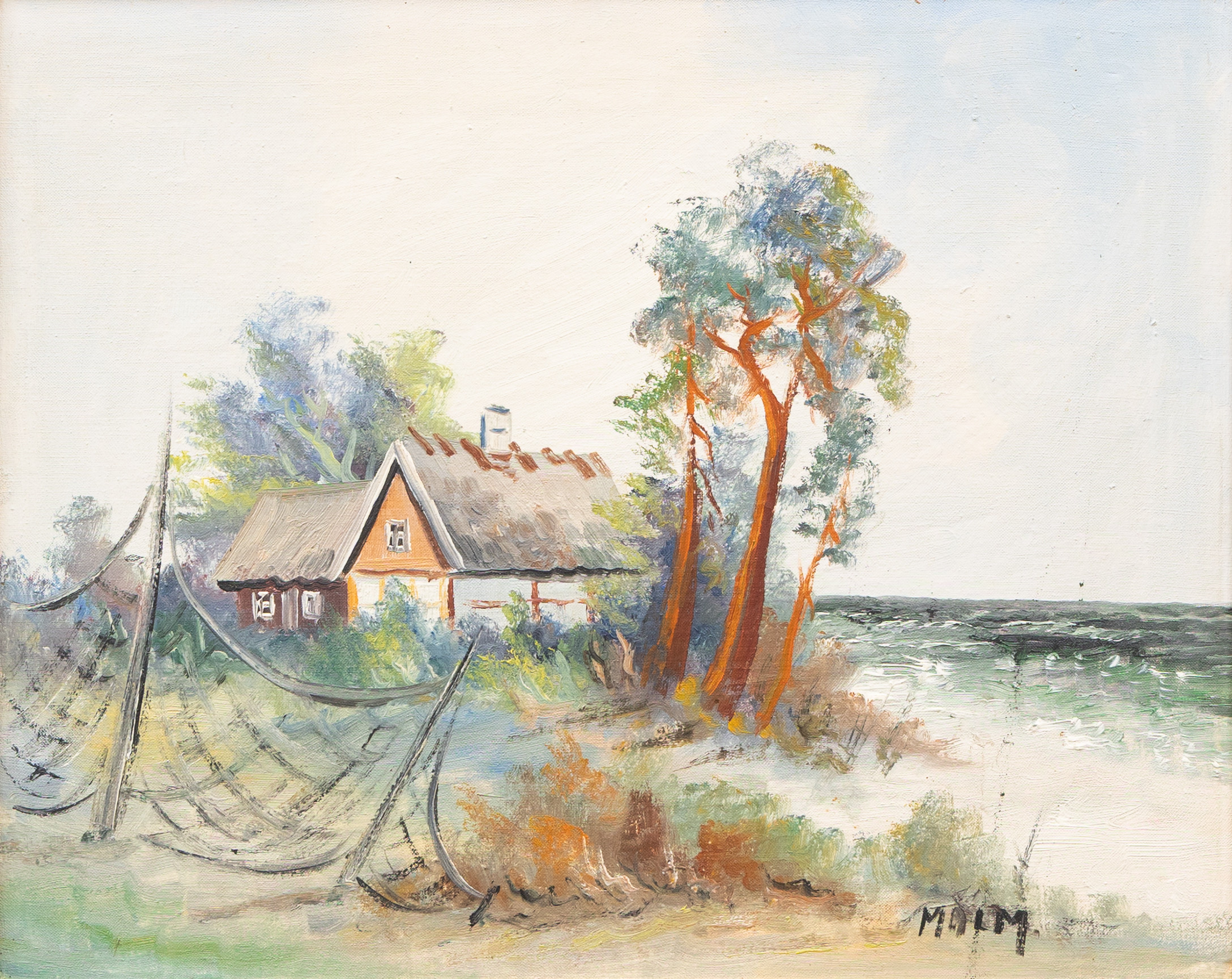 OIDENTIFIERAD KONSTNÄR. Gård vid havet, olja på duk, signerad Malm.