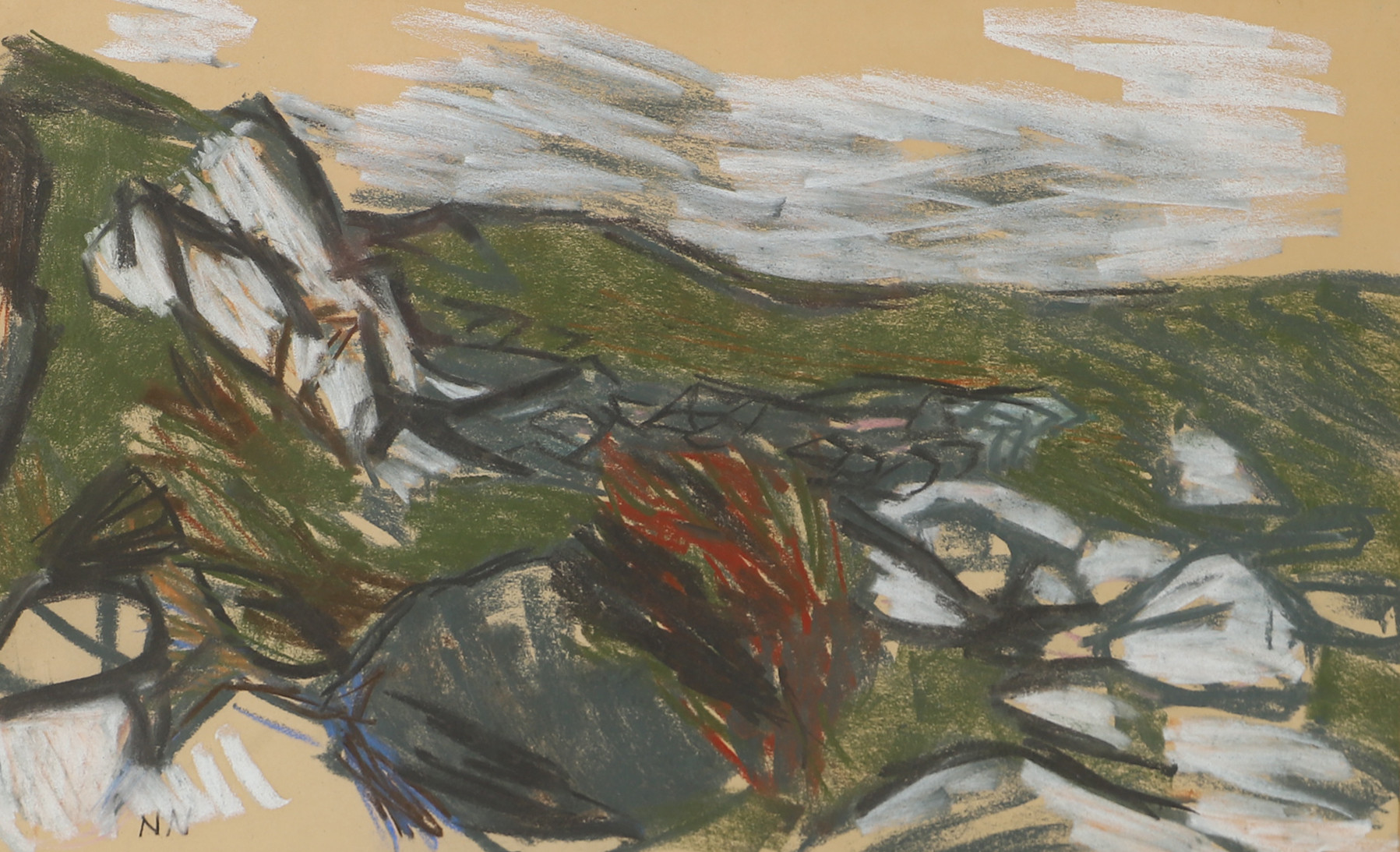 NILS NILSSON. Landskap, pastell, signerad N.N.