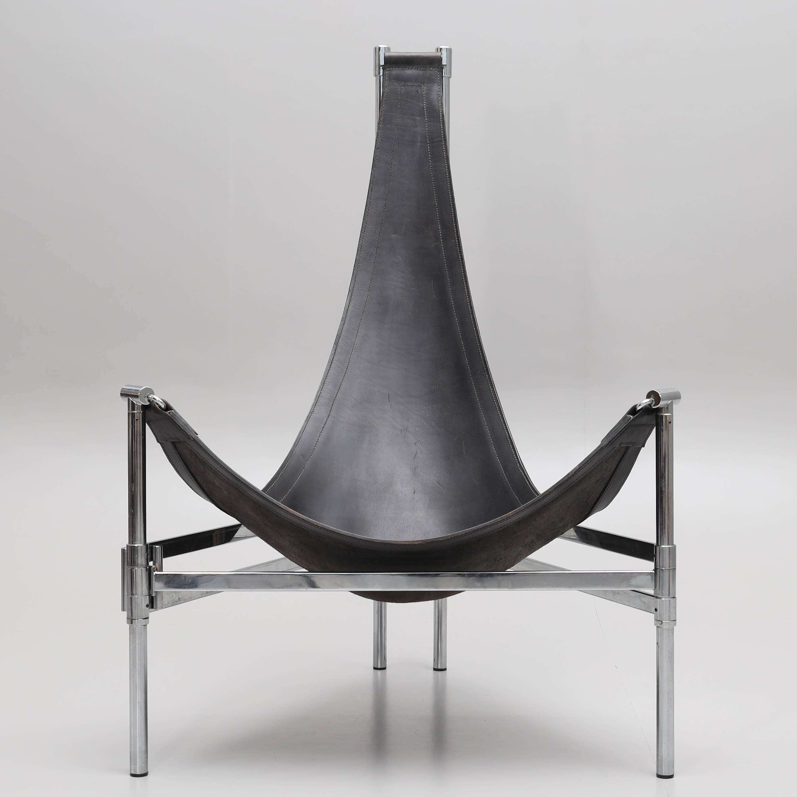 CHRISTINA OCH LARS ANDERSSON. Fåtölj, läder och förkromad metall, "Yatch", FG Intersales AB, Huskvarna, 1980-tal.