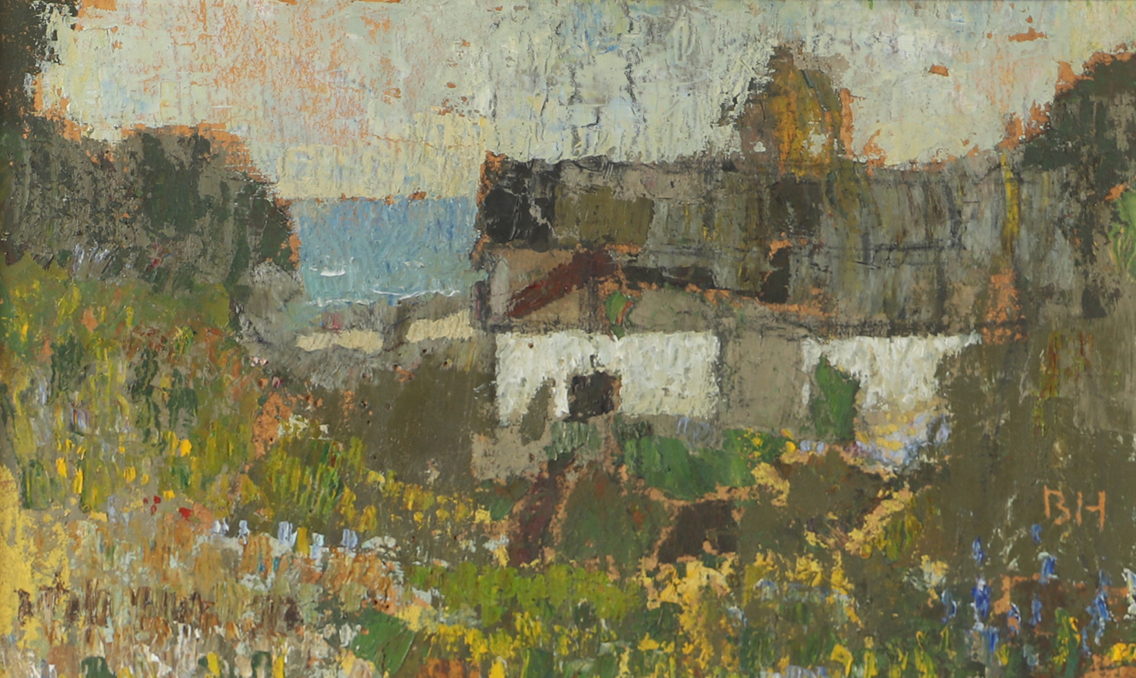 BIRGER HALLING. Landskap med hus, olja på pannå, signerad B.H.