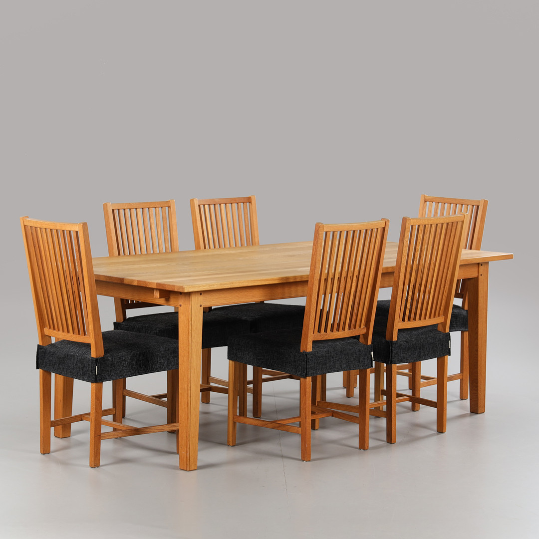 MATBORD MED 6 STOLAR, ek, 2000-tal, stolar design Anika Reuterswärd, Fogia, modell "Ulrika".