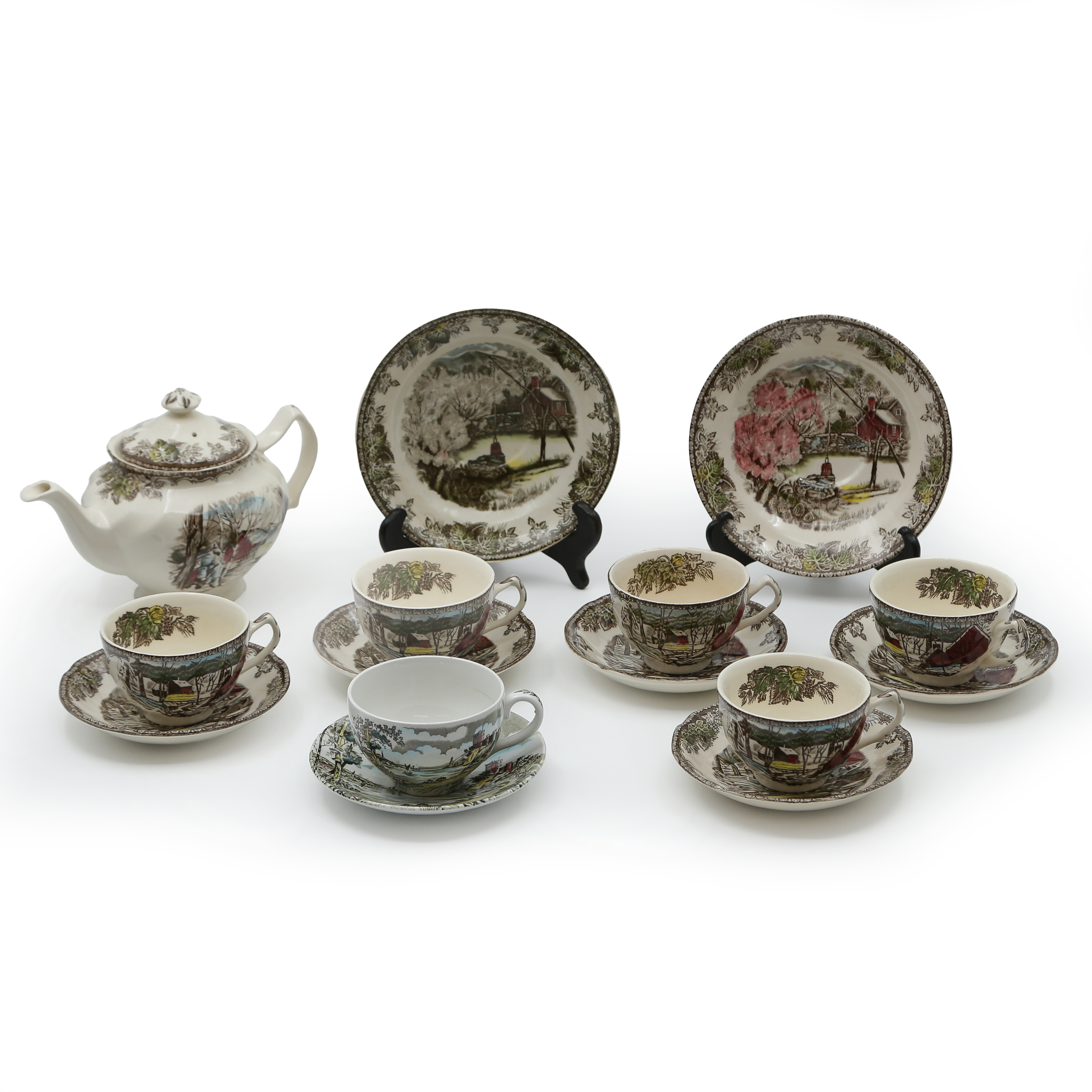 TEKANNA, TEKOPPAR MED FAT, ENGLAND / ALTON BRITISH ANCHOR / JOHNSON BROS, 15 DELAR.