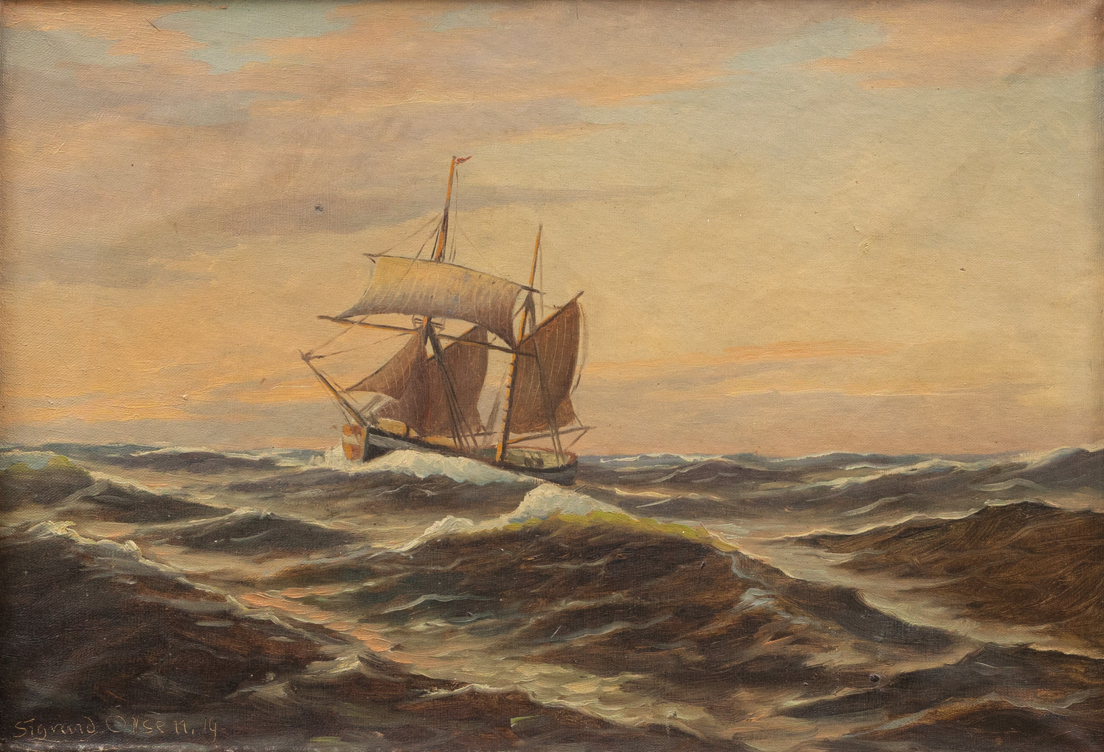 SIGURD OVESEN. Segelfartyg, olja på duk, signerad och daterad -19.