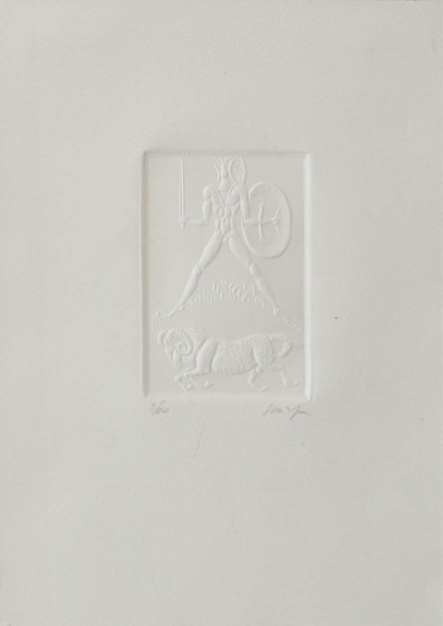 GINO SCARPA. Figurer, reliefgravyr, signerad.