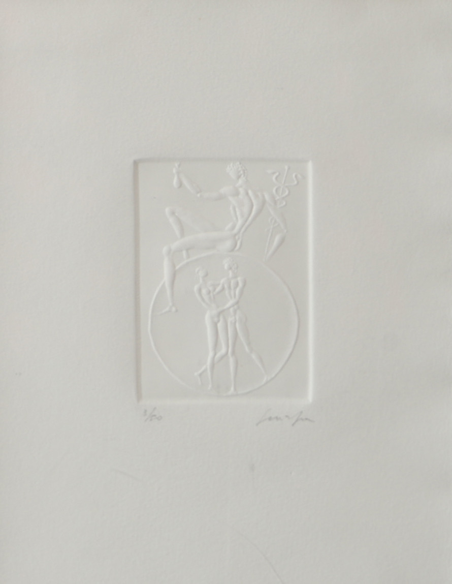 GINO SCARPA. Figurer, reliefgravyr, signerad.