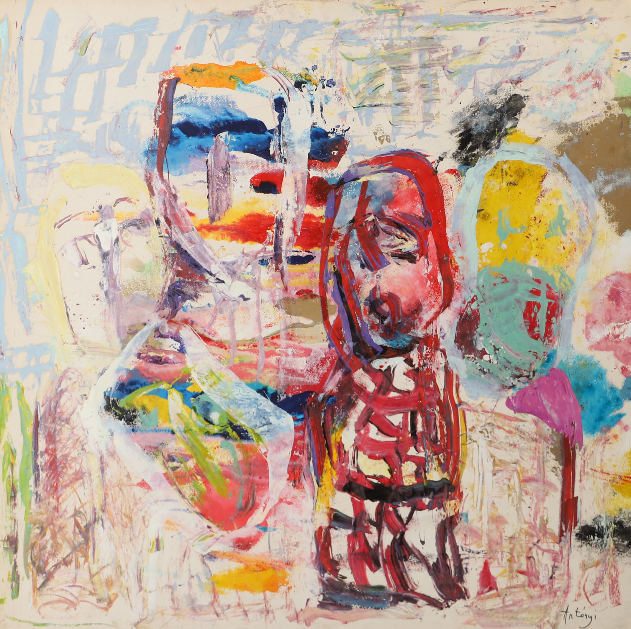 IMRE ANTONYI. Figurer, olja på papp, signerad Antonyi.