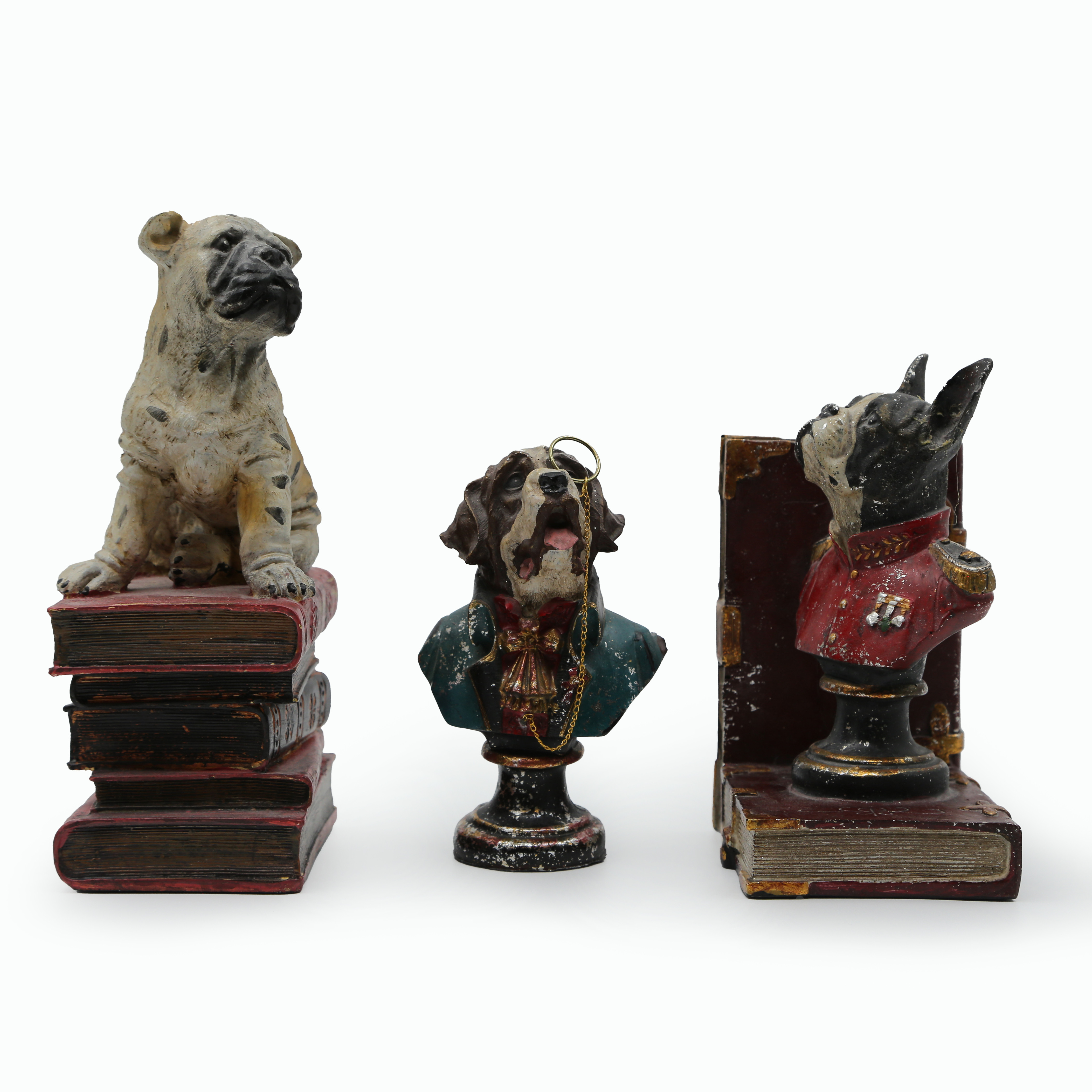 BOKSTÖD, BYST "HUNDAR" 1900-TAL, KONSTMASSA.