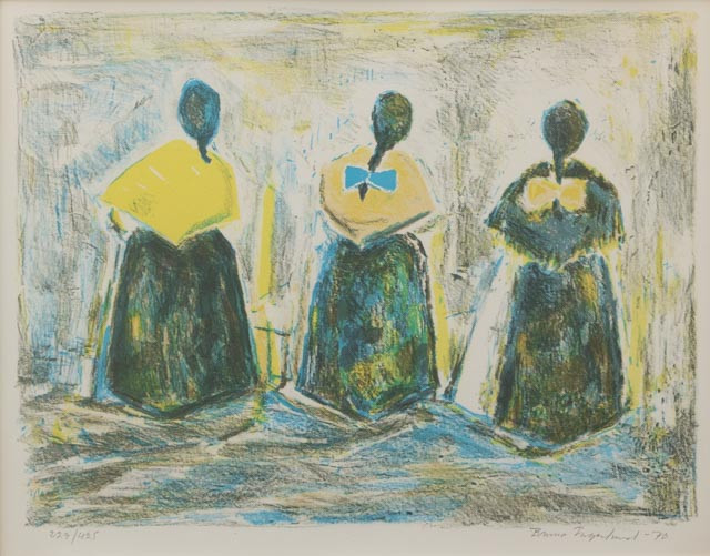 BRUNO FAGERLUND (1916-1977). Tre kvinnor, litografi nr 229/450, signerad och daterad -70.