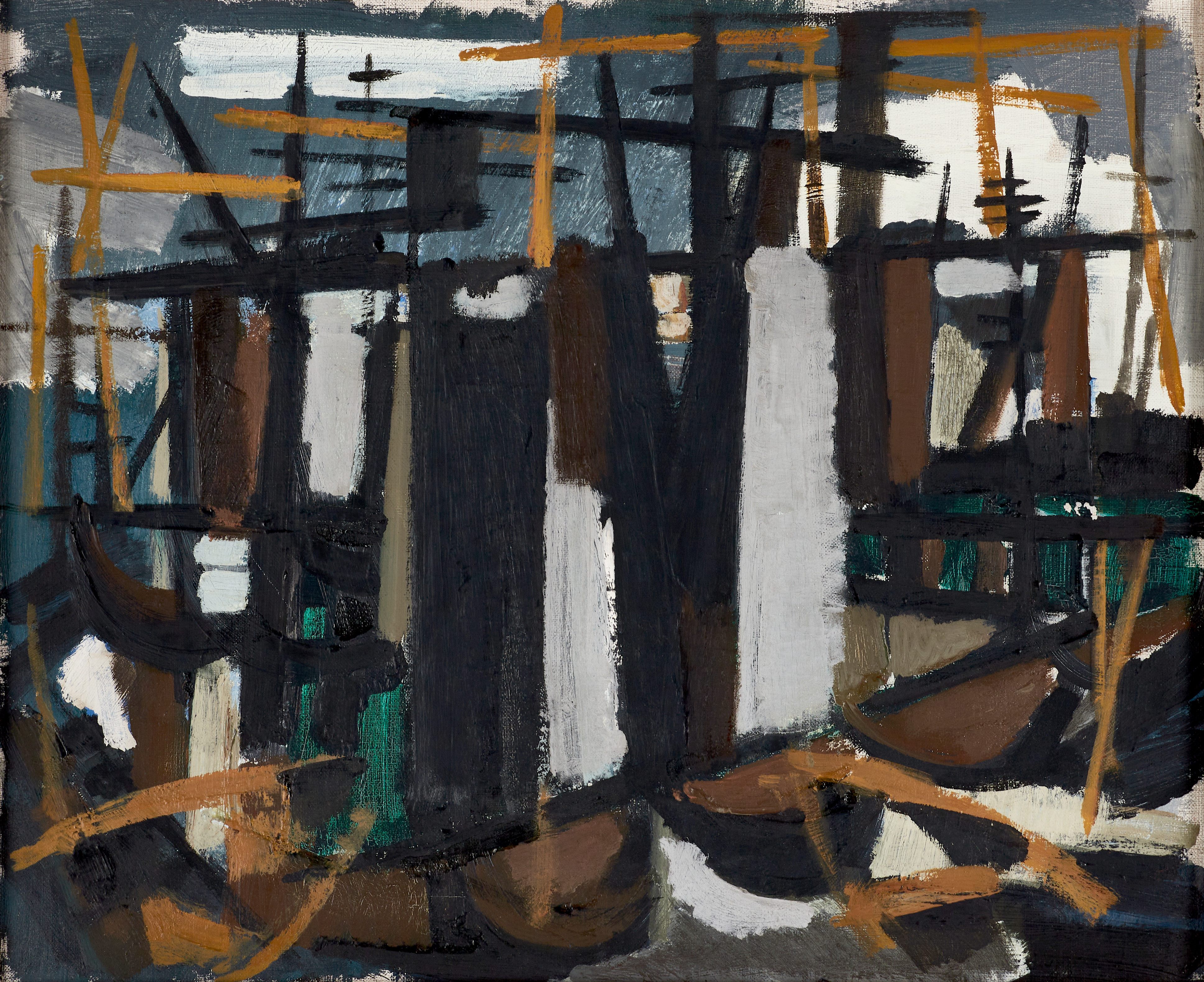 LIZZIE OLSSON-ARLE (1926-2008), "Torsknät Lofoten", signerad och daterad -55, olja på duk, Beskrivning ca 46x55 cm.