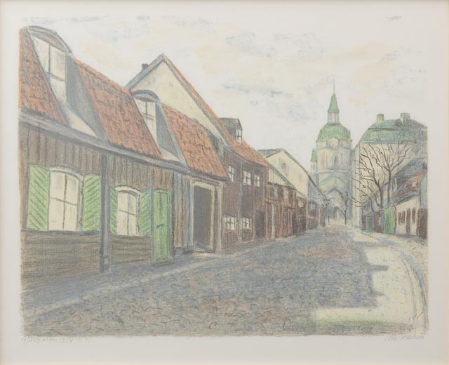 NILS NORDSTRÖM. "Fjällgatan 1934", litografi nr PT, signerad.