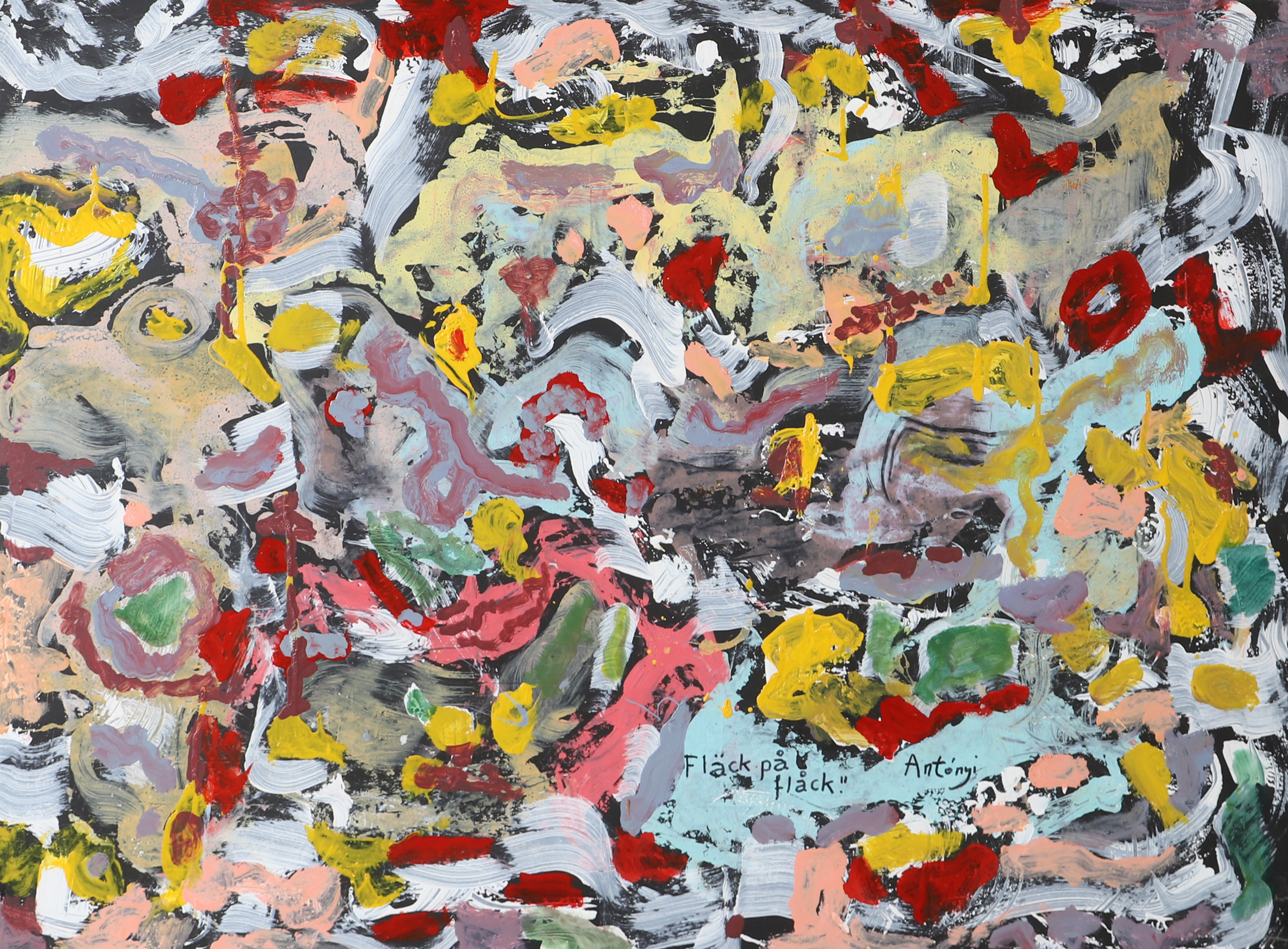 IMRE ANTONYI. Fläck på fläck, olja på papp, signerad Antonyi.