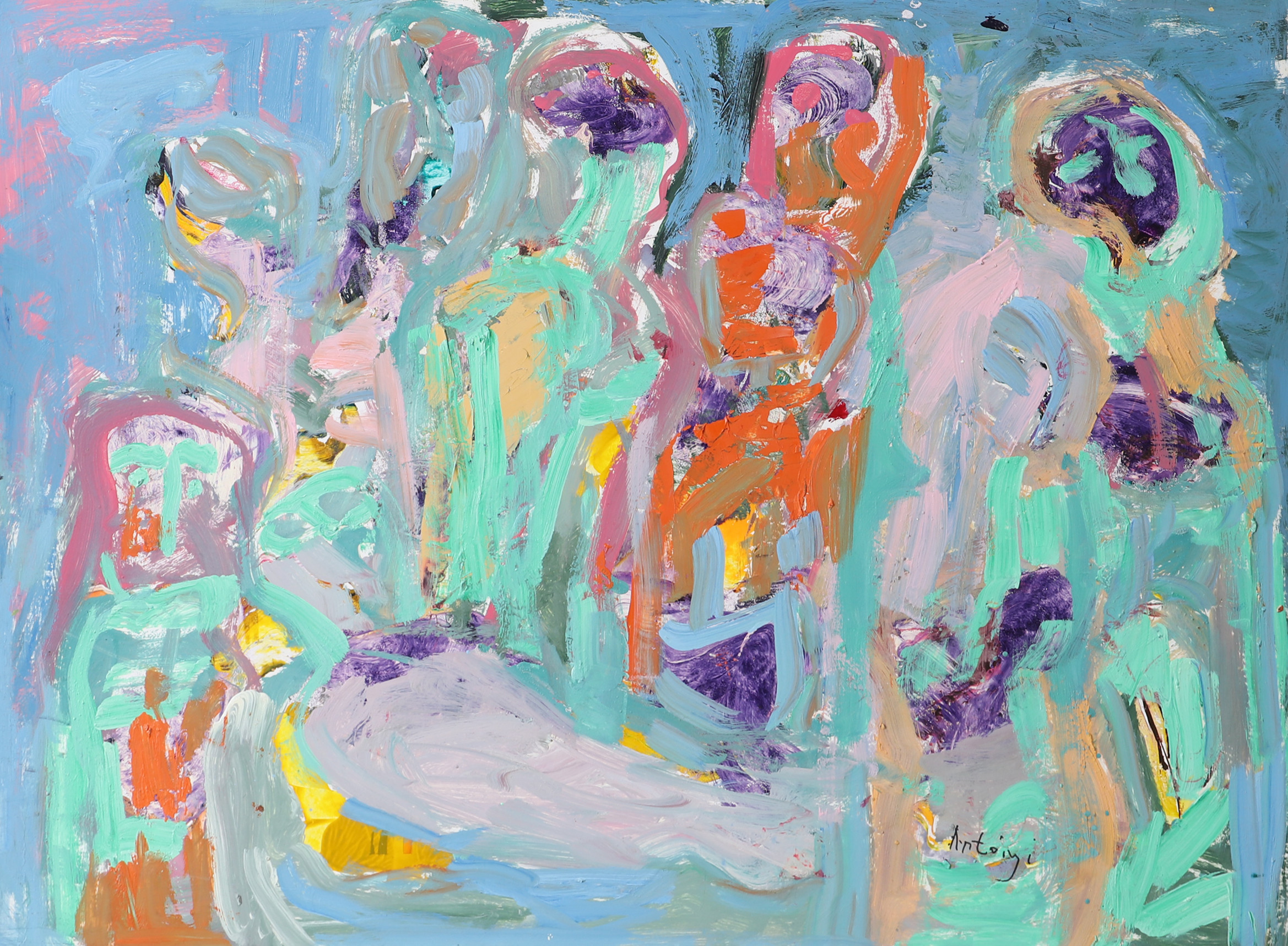 IMRE ANTONYI. Figurer, olja på papp, signerad Antonyi.