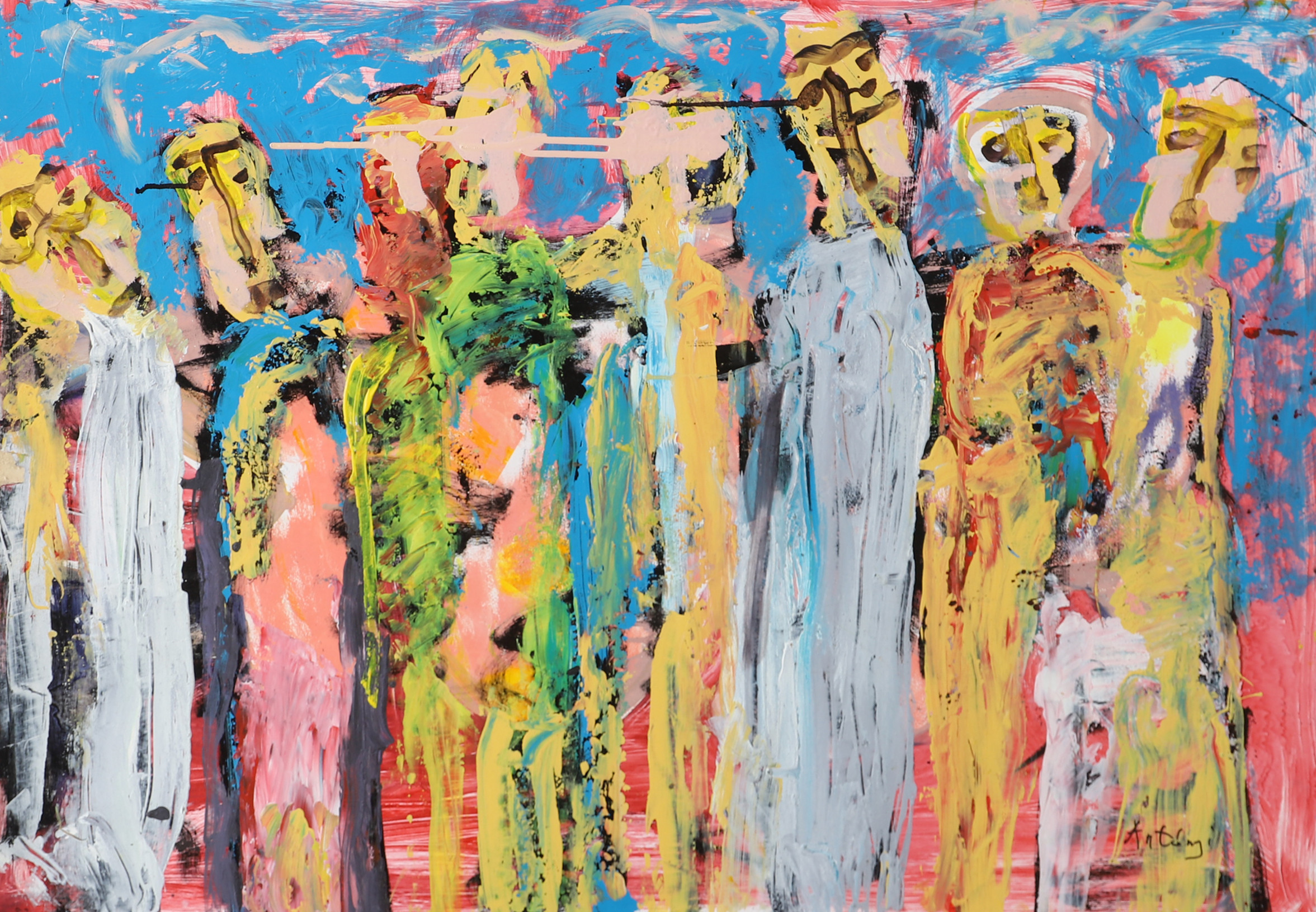 IMRE ANTONYI. Figurer, olja på papp, signerad Antonyi.