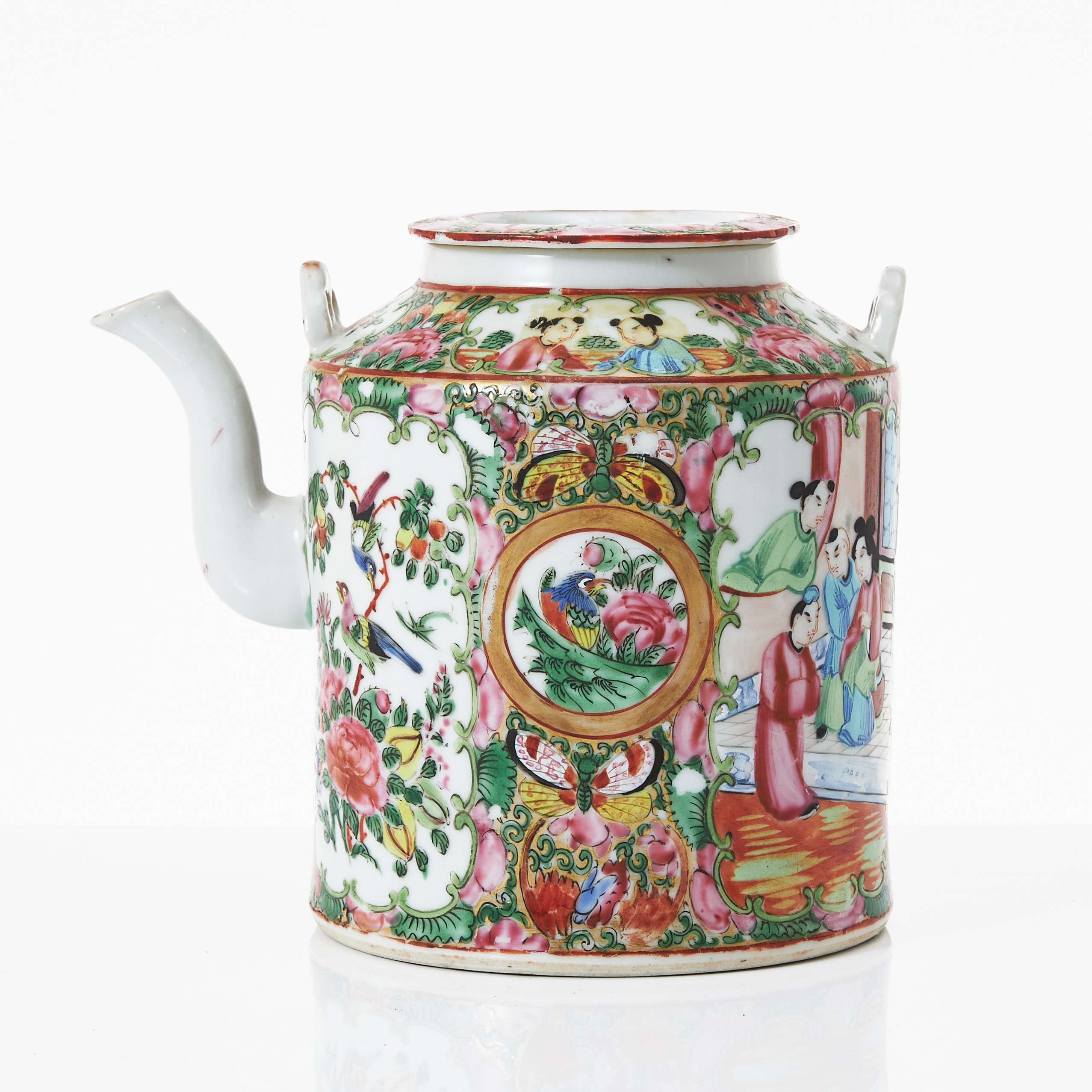 TEKANNA, porslin, Kina, Guangxu (1875-1908), cylinderformad, Kanton, Rose Medallion.