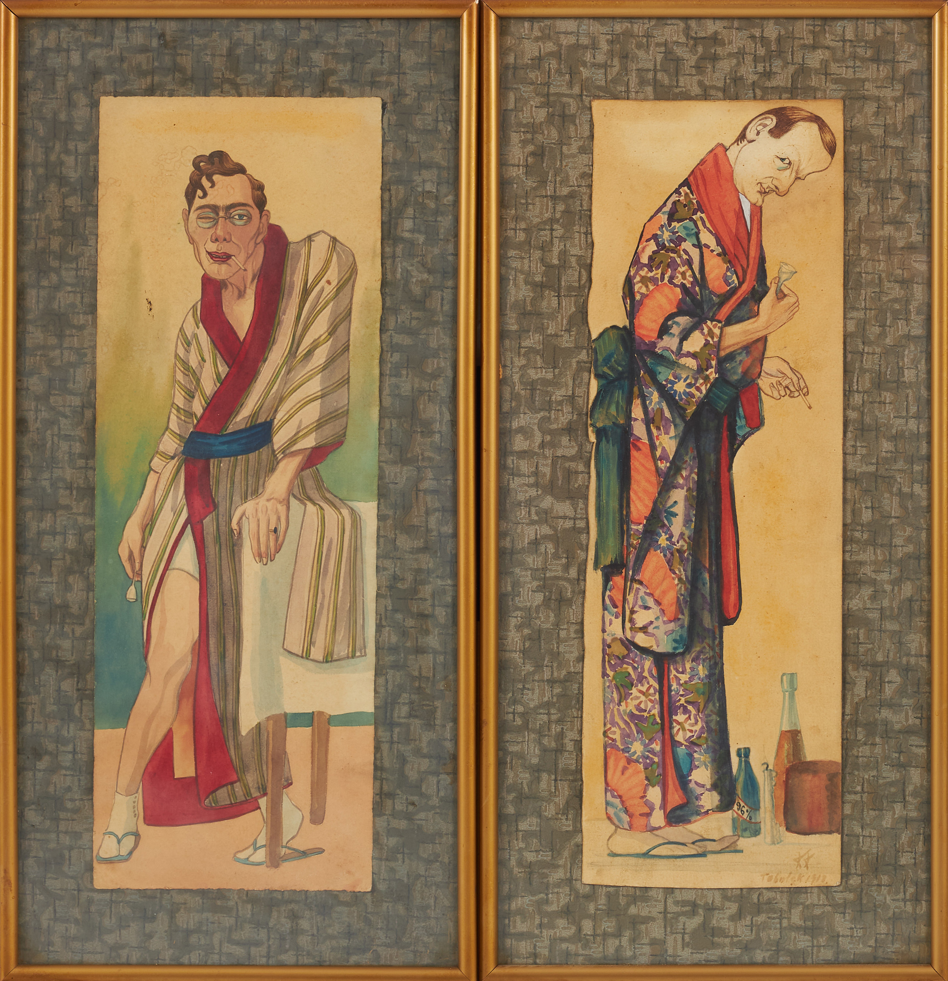 OKÄND KONSTNÄR. Mansporträtt, 2 st, akvarell, en signerad och daterad 1918.