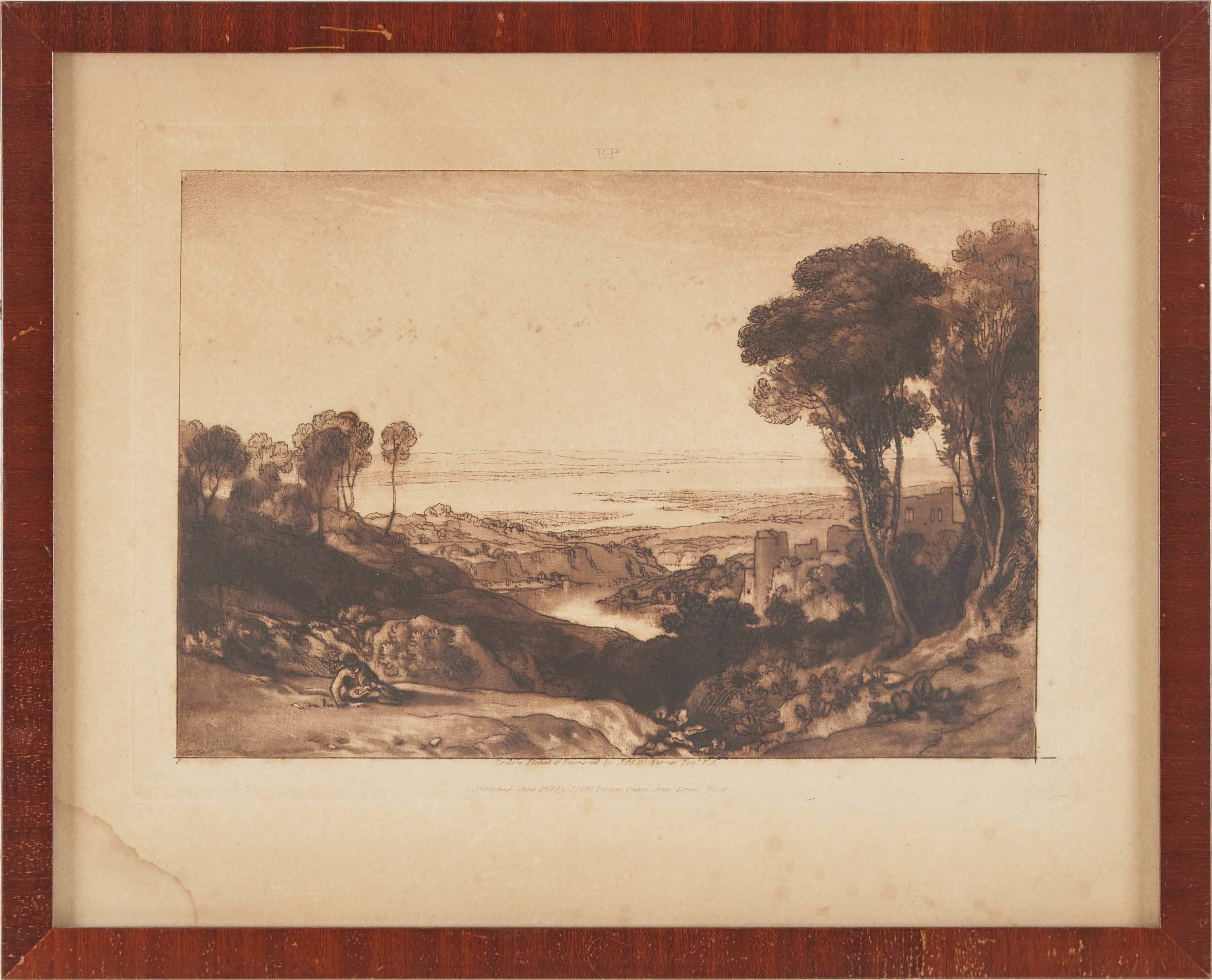 WILLIAM TURNER, efter "Junction of Severn and Wye. Etsning, nr 28 ur "Liber Studiorum".