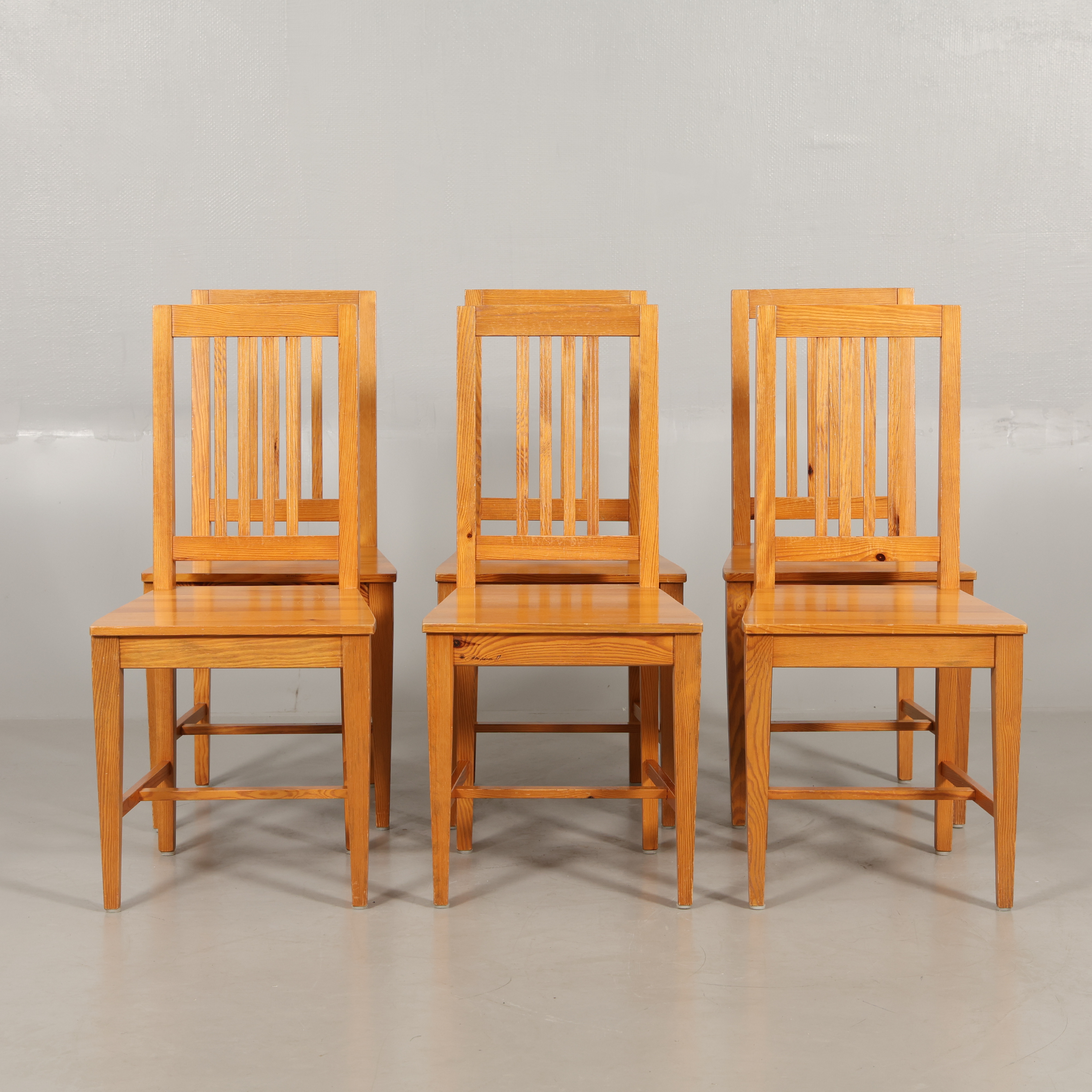 STOLAR, 6 st, furu, "Hilda", Sven Larsson Möbel-shop, 1970-tal.