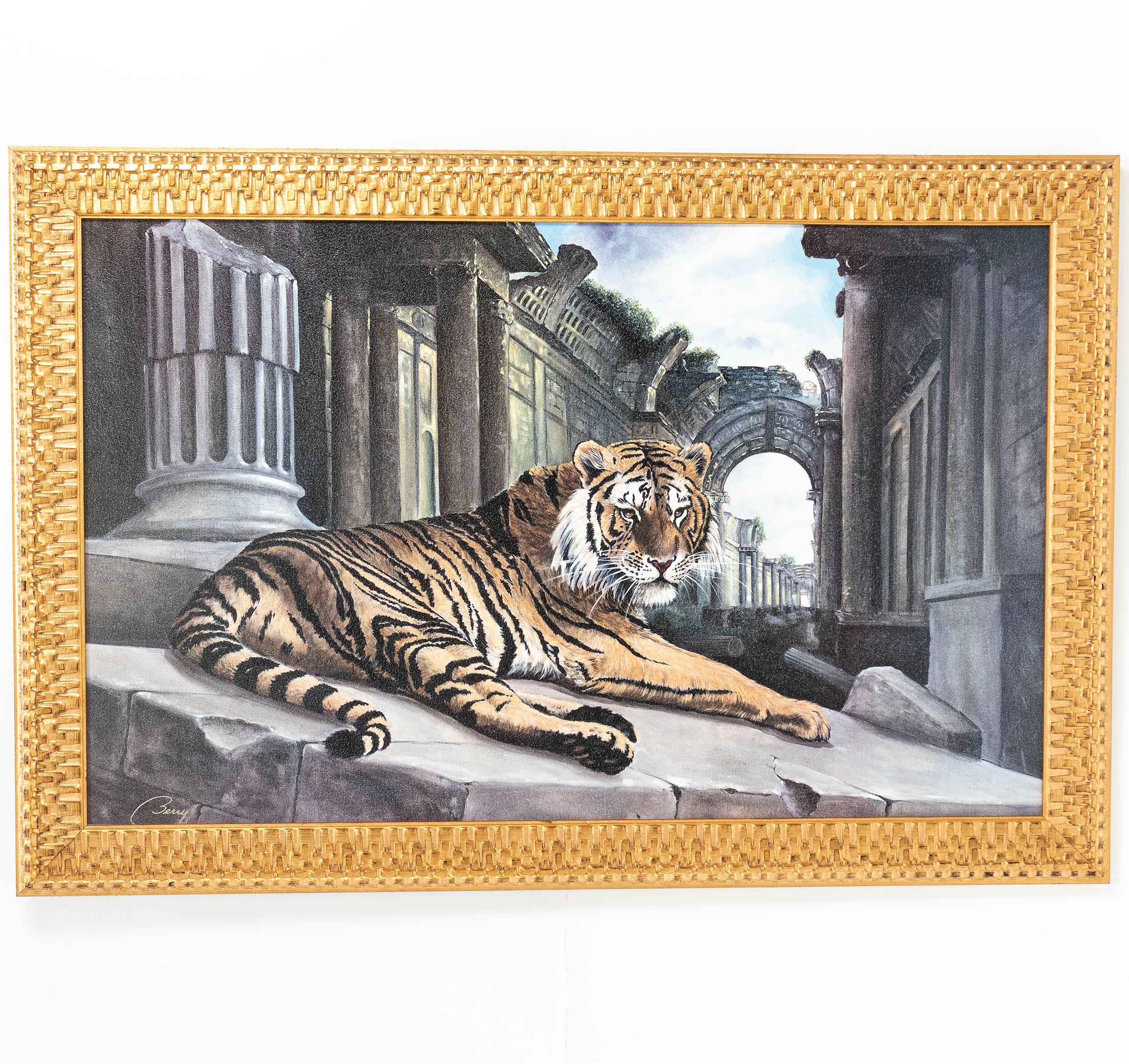 CHARLES BERRY, oljetryck pannå, motiv av liggande tiger.