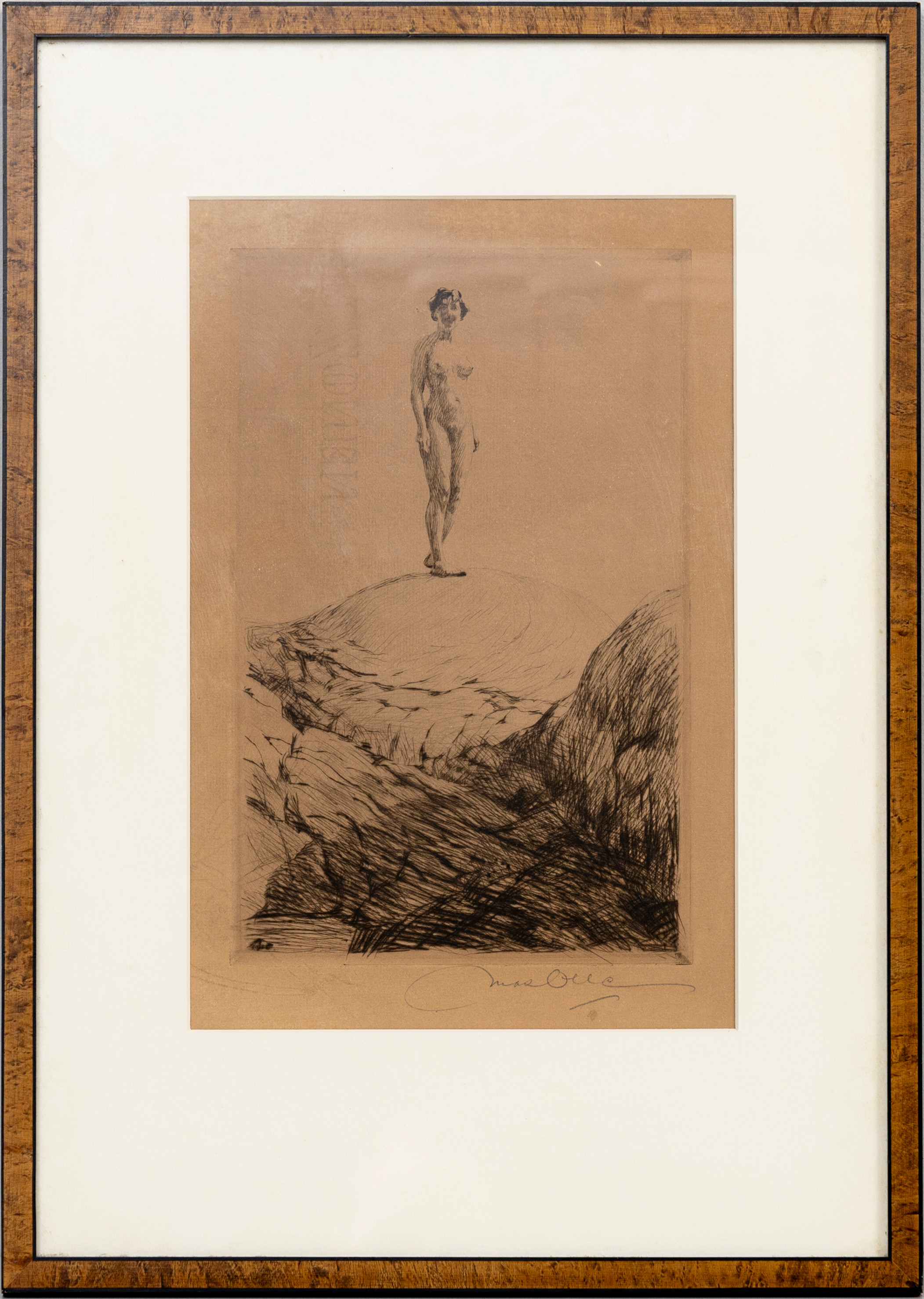 HELMER MASOLLE. Solbadande kvinna på klippa, etsning, signerad, daterad i trycket 1916.