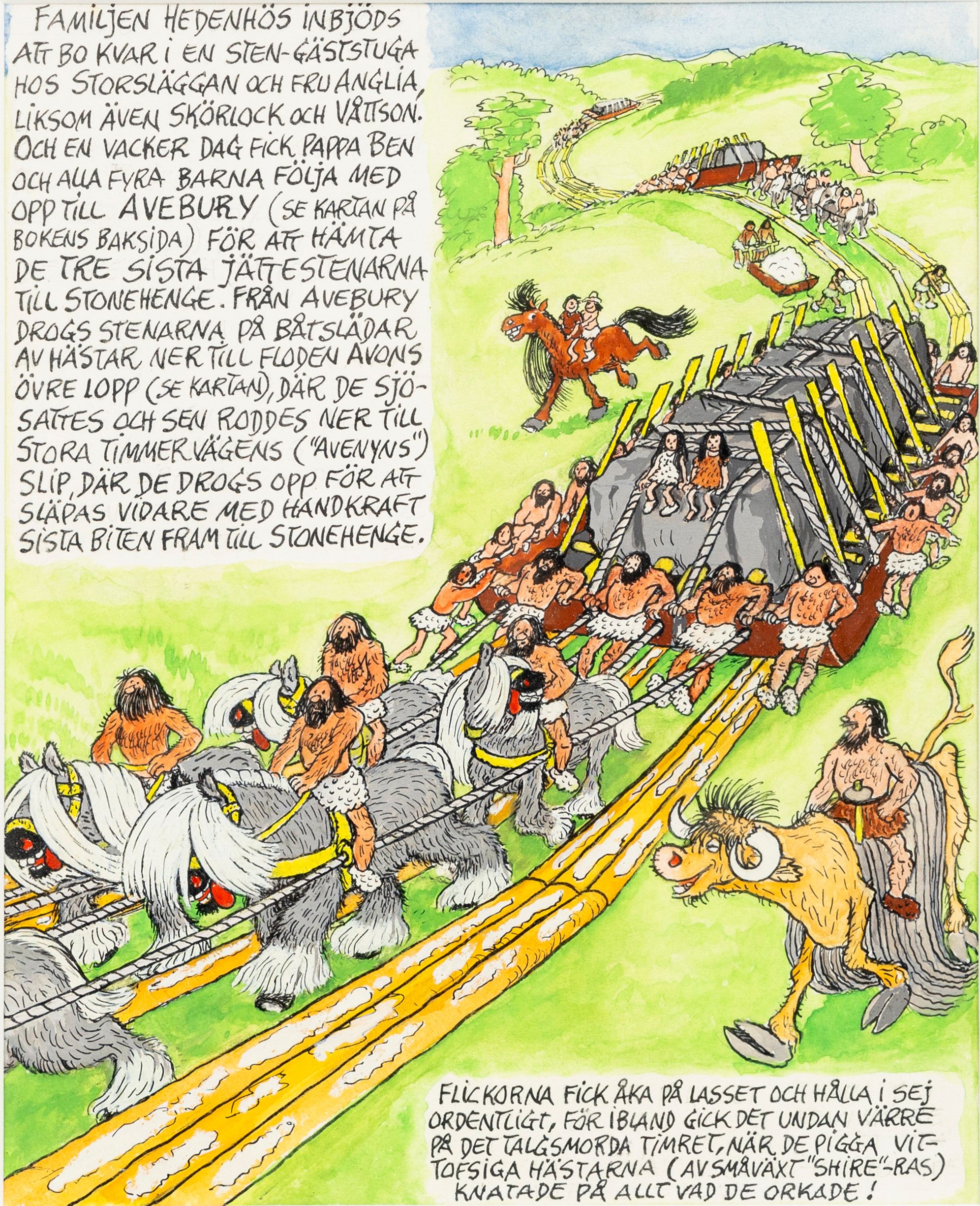 BERTIL ALMQVIST. Illustration, till "Barna Hedenhös", blandteknik på papper, osignerad.