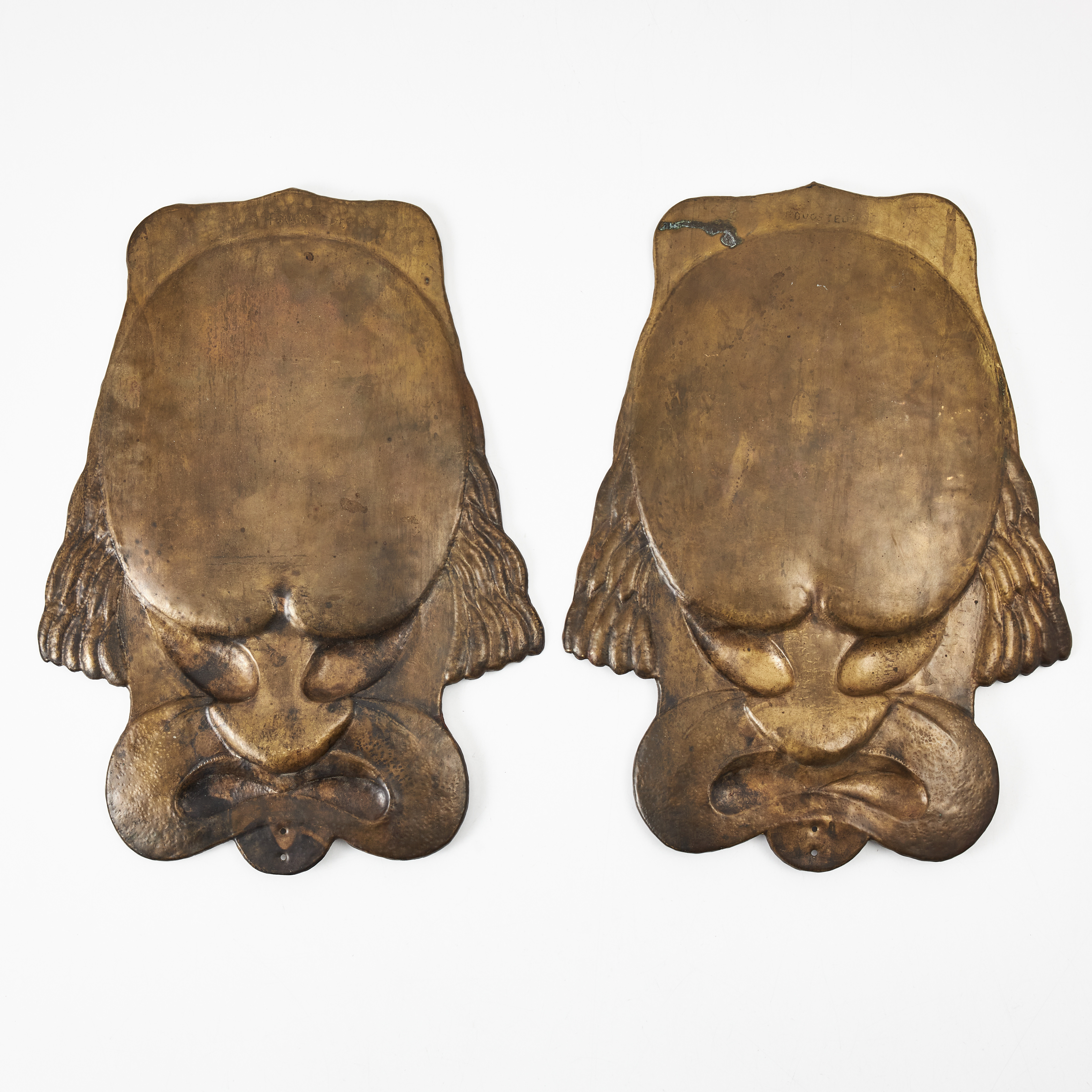 NILS FOUGSTEDT. Väggplåtar, ett par, Stockholm 1910/20-tal, mässing.