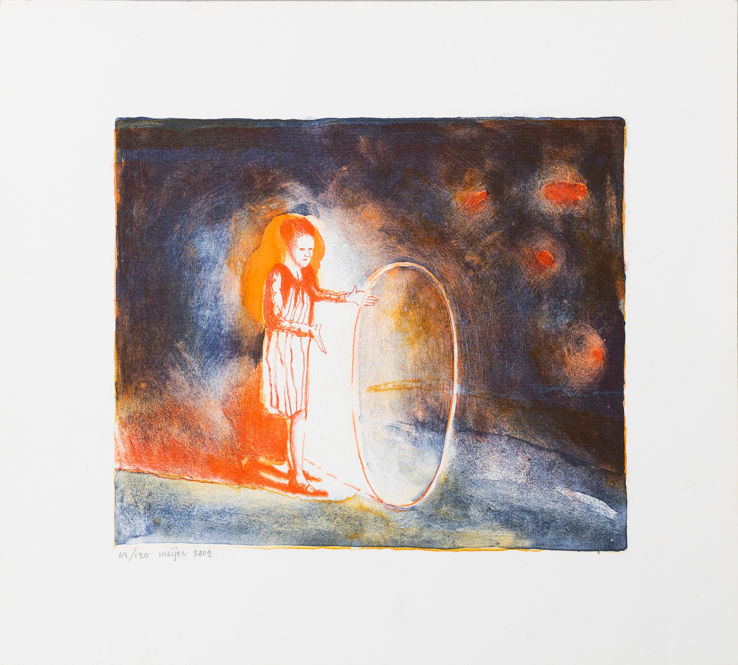 STURE MEIJER. Komposition med figur, färglitografi, signerad, numrerad 69/120, samt daterad 2002.