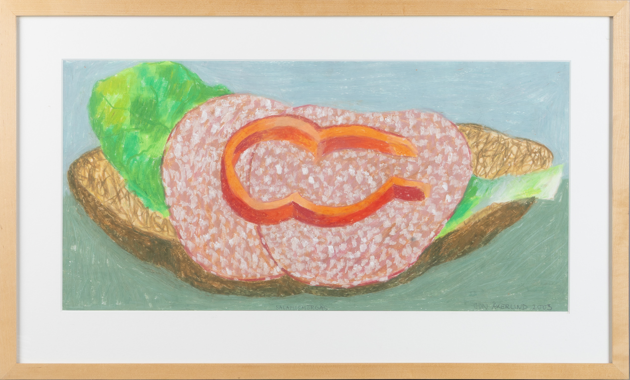 JON ÅKERLIND. "Salamismörgås", pastell på papper, signerad 2003.