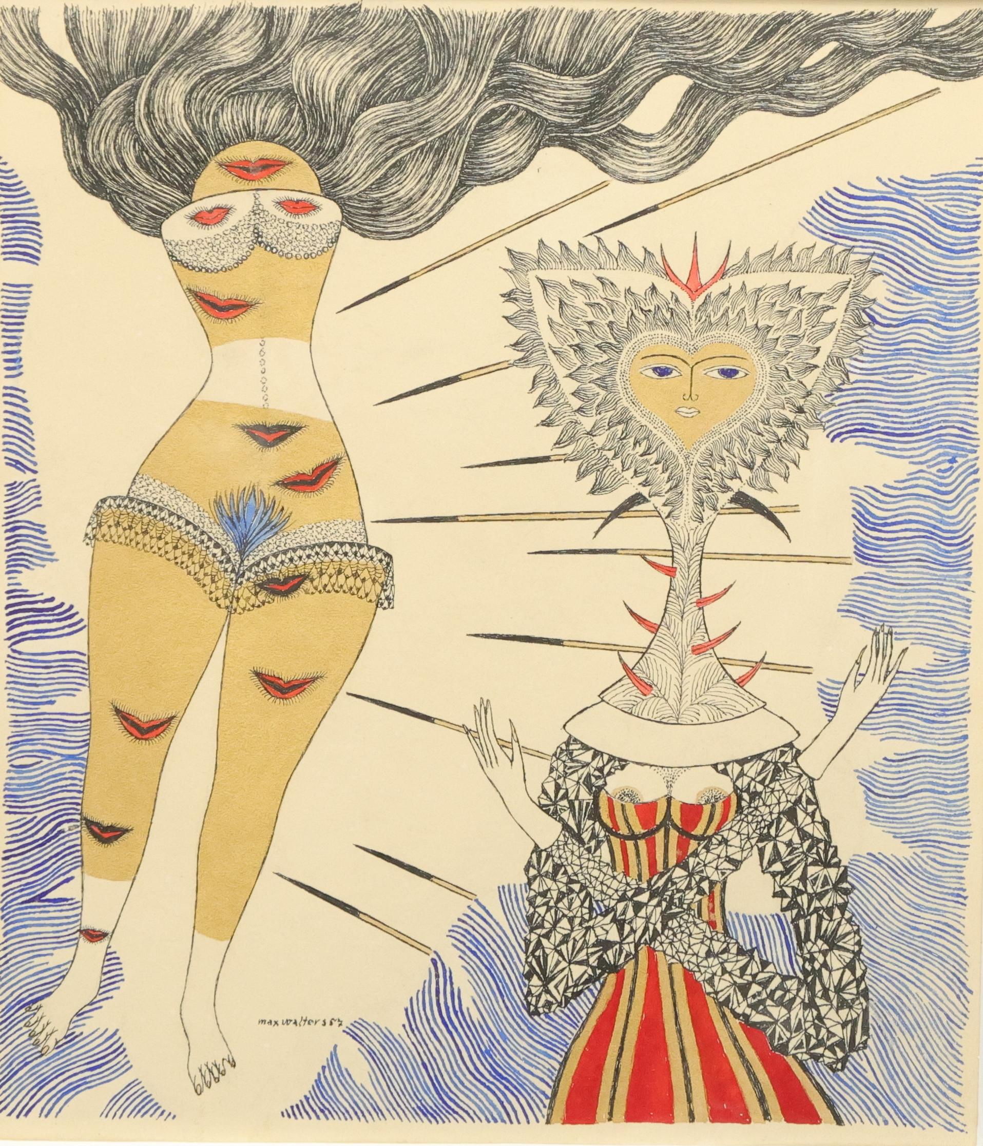 MAX WALTER SVANBERG. "Being Beaouteous", en Rimbaudillustration, signerad och daterad 1957, blandteknik.