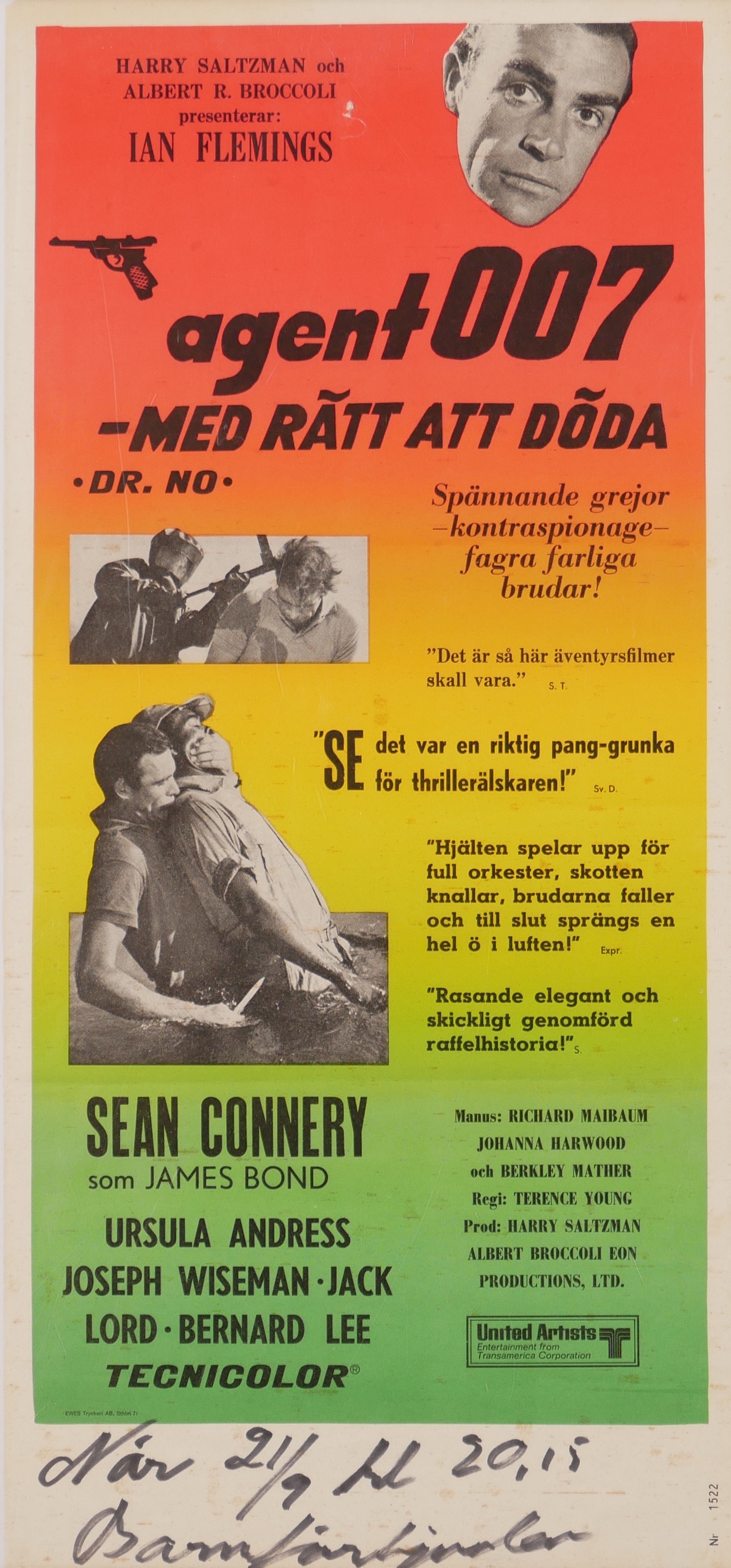 JAMES BOND. Filmaffisch "Agent 007 - med rätt att döda".