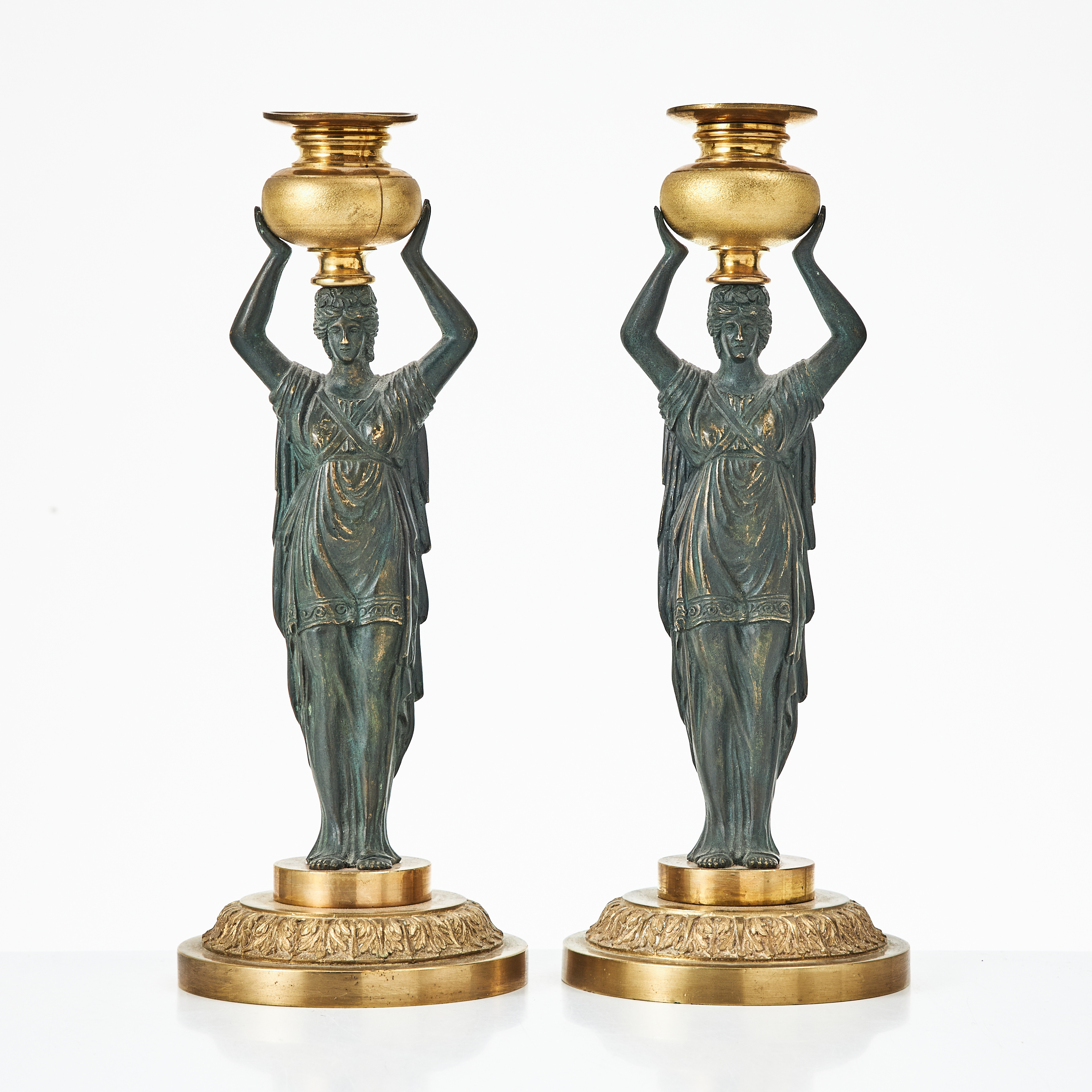 LJUSSTAKAR, 1 par, empirstil, omkring 1900.