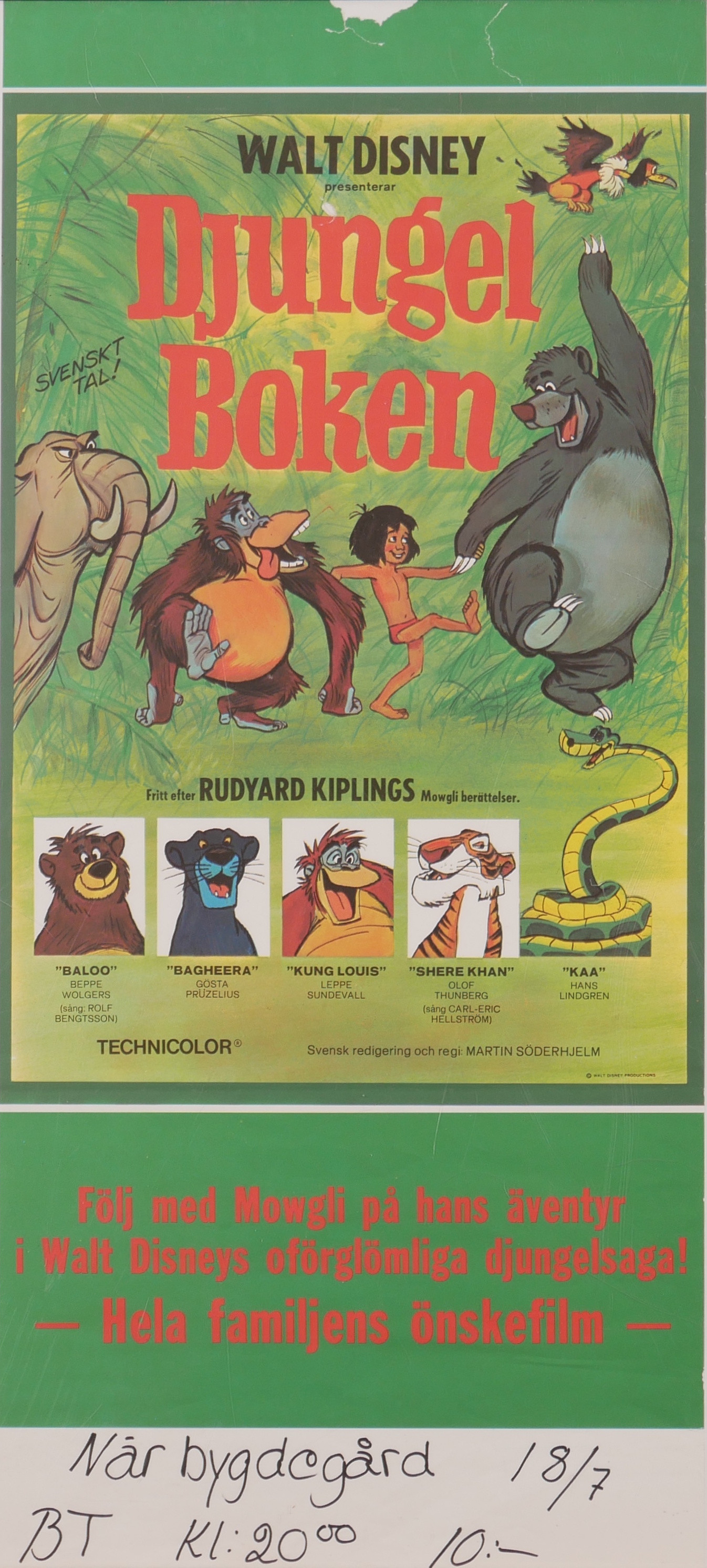 WALT DISNEY. Filmaffisch "Djungel Boken".