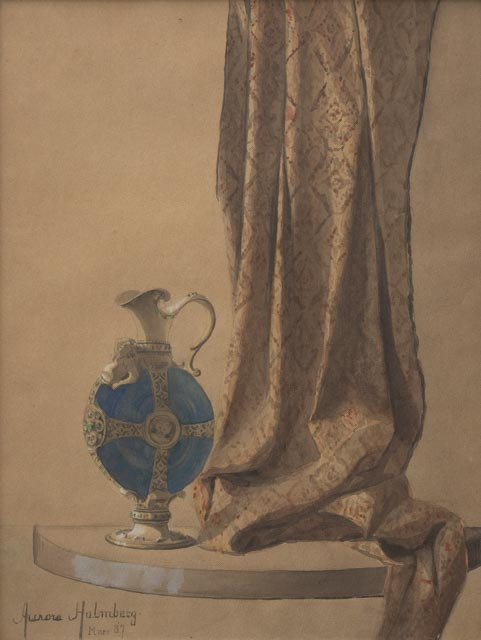 AURORE HOLMBERG (1860-1945). Stilleben, akvarell, signerad och daterad Mars -87.