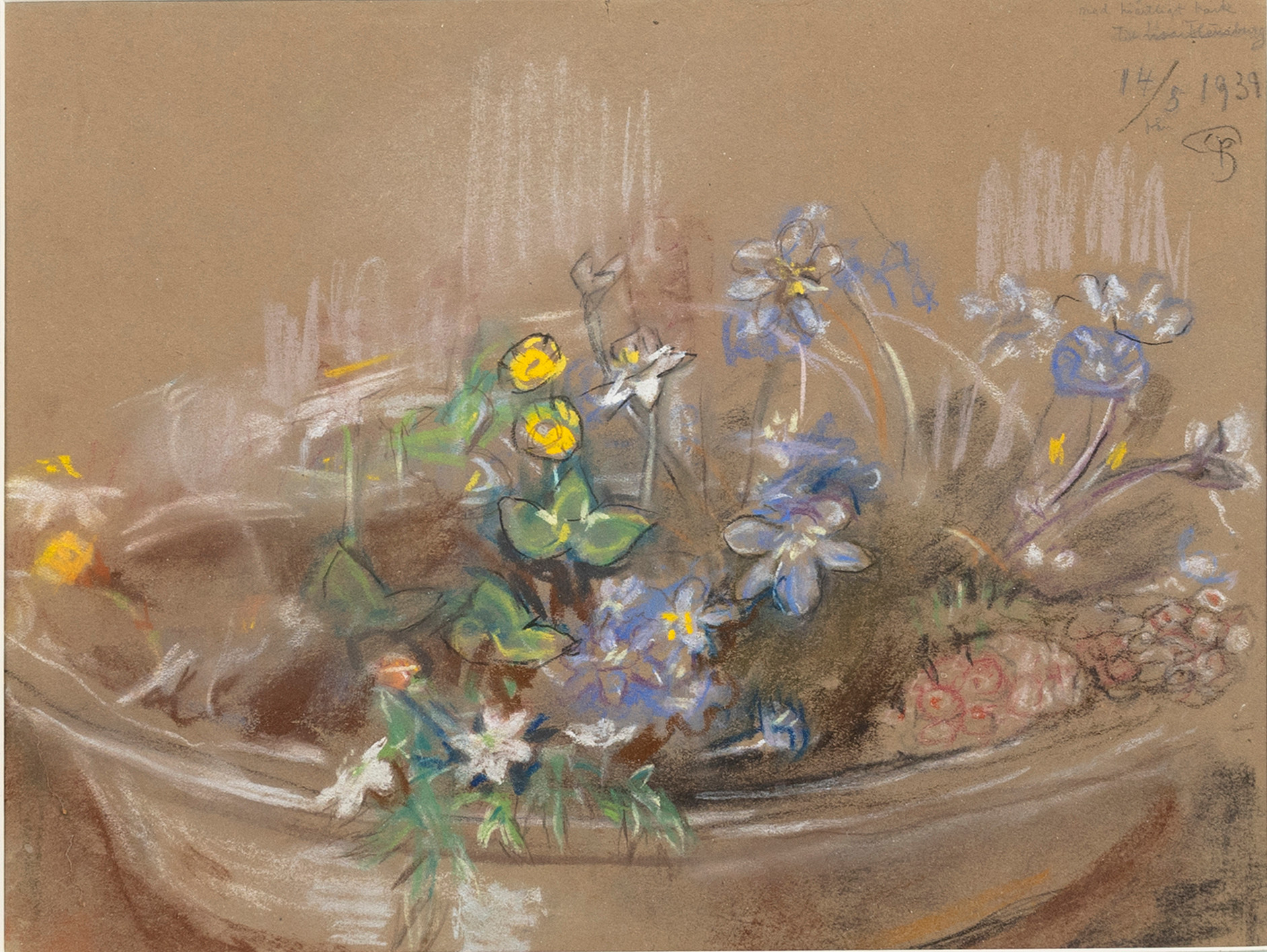 MINA CARLSON-BREDBERG. Blomsterstilleben, pastell på papper, monogramsignerad, daterad 14/5 1939.