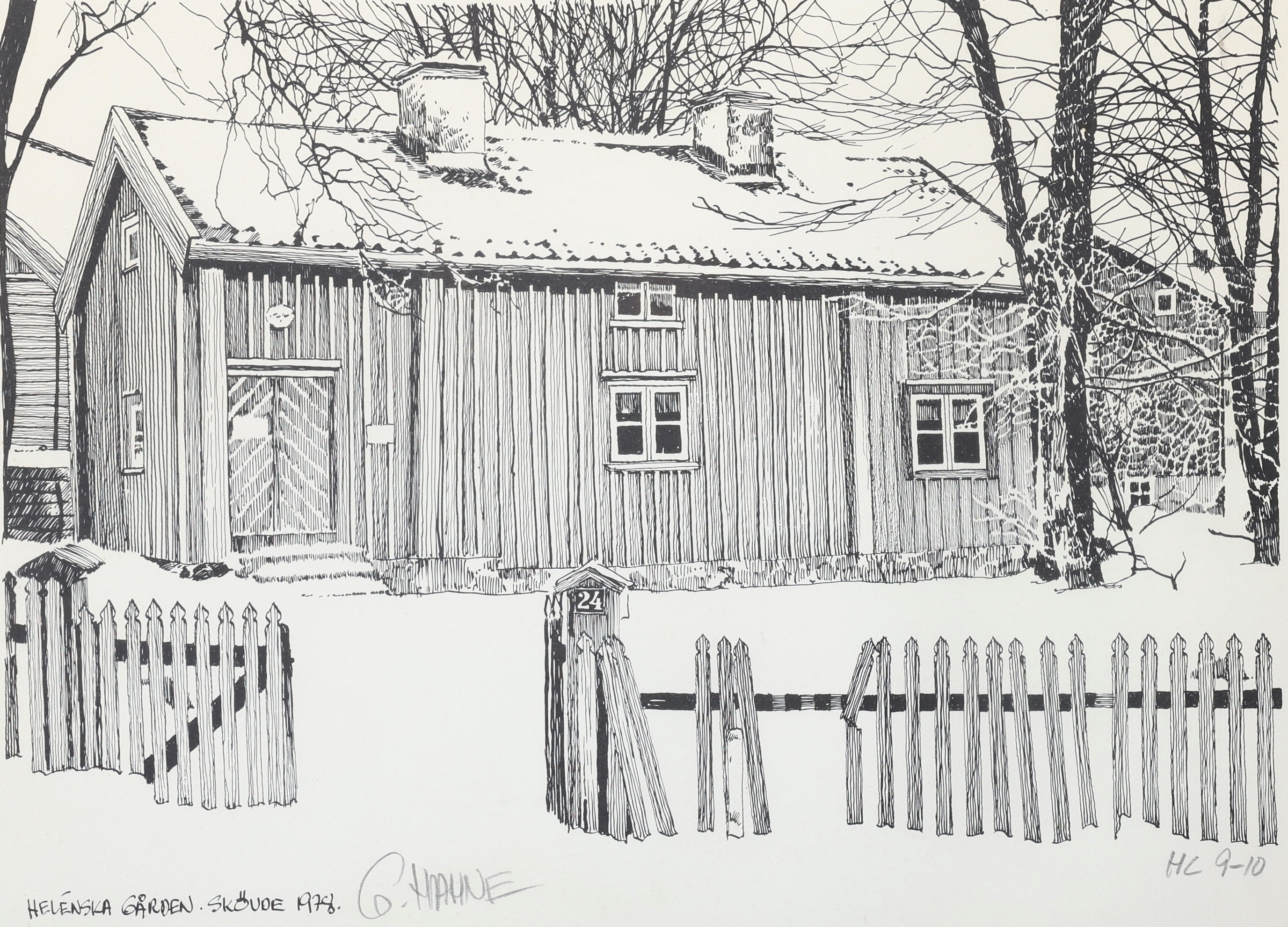 GÖRAN HAHNE. Färglitografi, "Helénska Gården. Skövde 1978", signerad, HC 9/10.