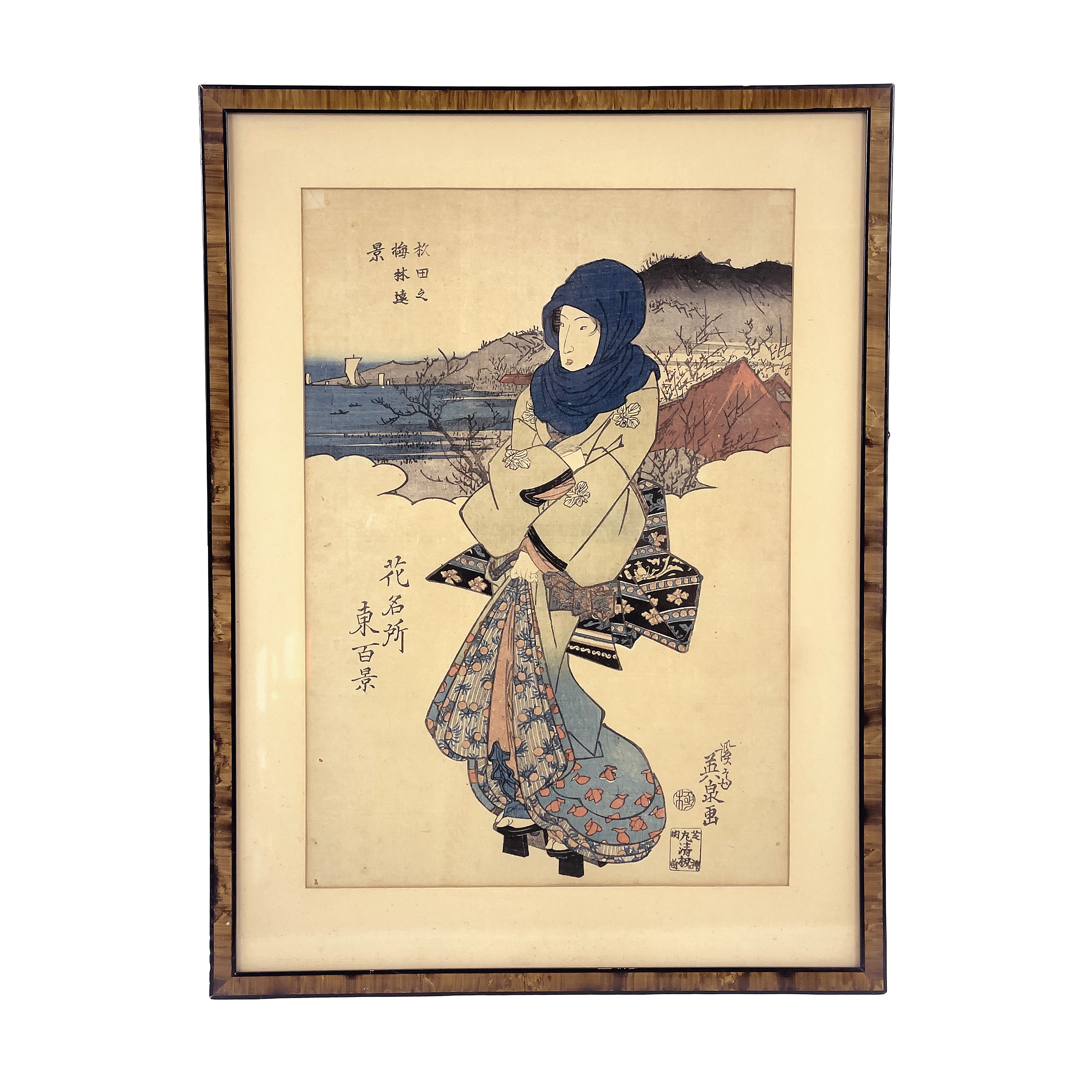 KEISAI EISEN (1790-1848), träsnitt, Efter, motiv av kvinna, bejin-ga, Japan, signerat i blocket.