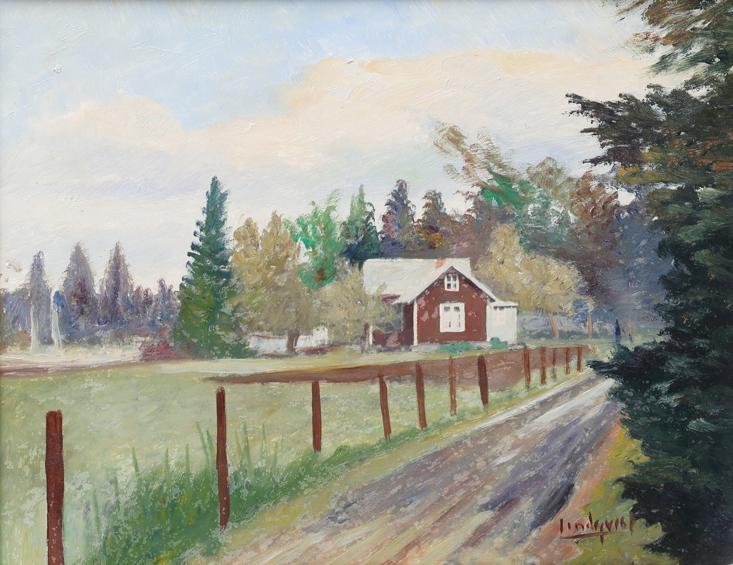 OIDENTIFIERAD KONSTNÄR. Olja på duk, signerad Lindqvist.