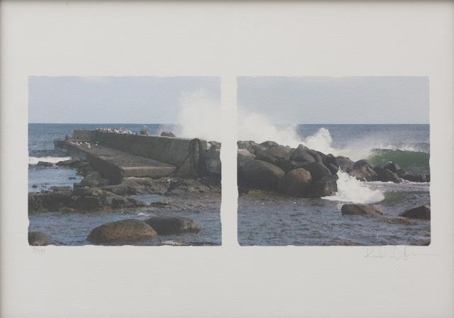 OIDENTIFIERAD KONSTNÄR. Vågbrytare, Österlen, litografi nr 9/100, otydligt signerad.