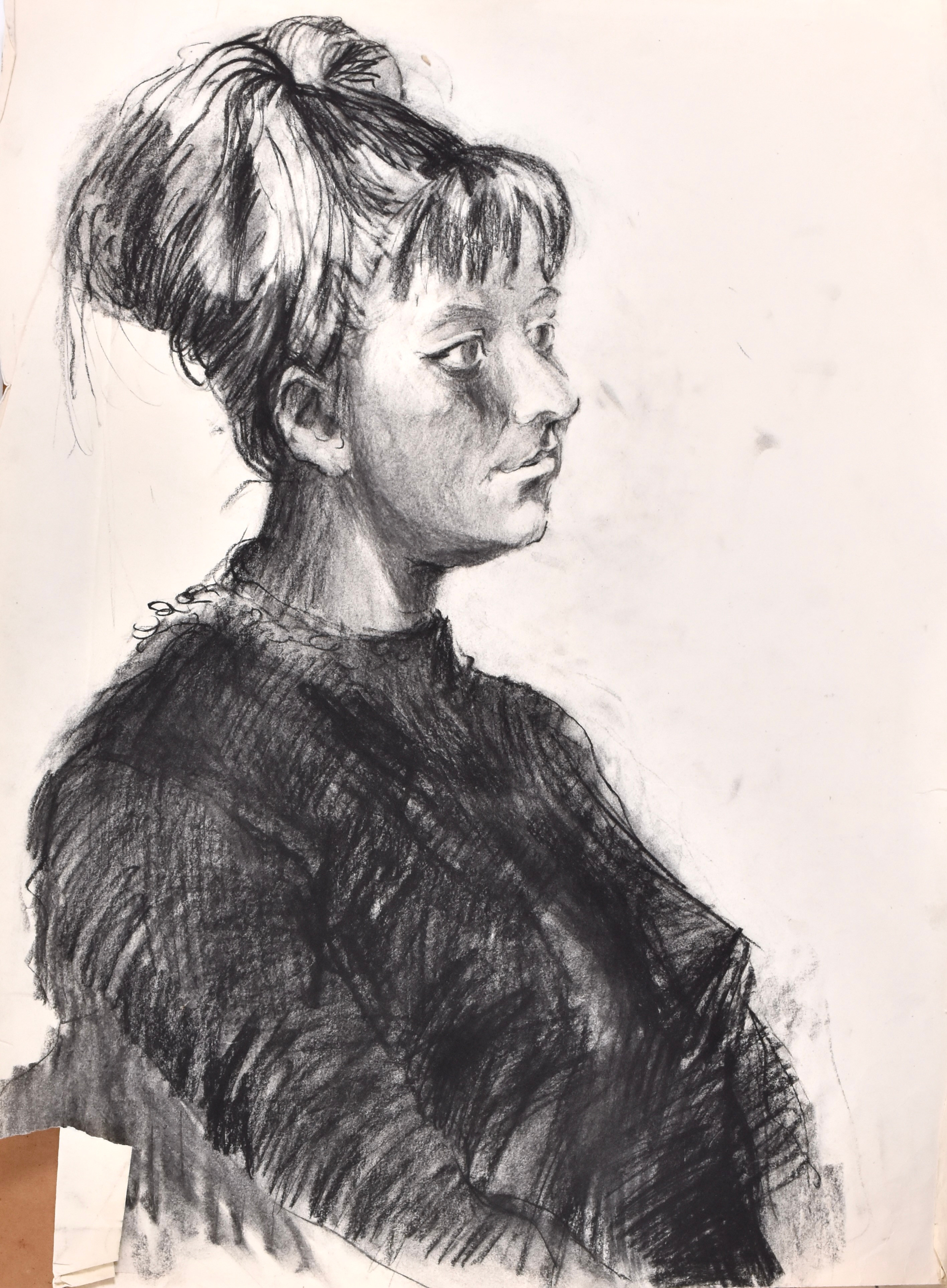 OKÄND KONSTNÄR. kolteckningar 3 st, porträtt.