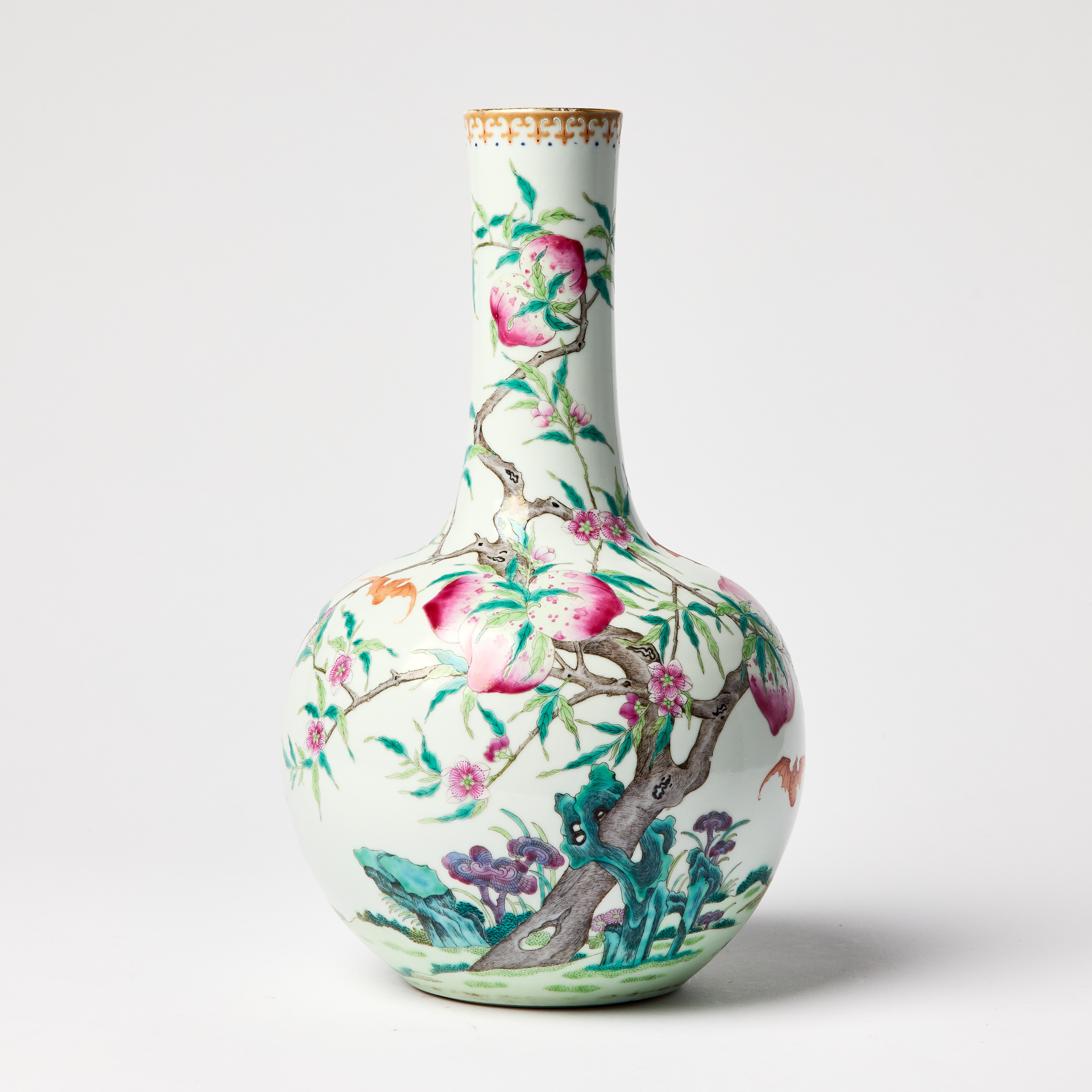 A Fine Chinese Famille Rose Peach Vase, Tianquiping.