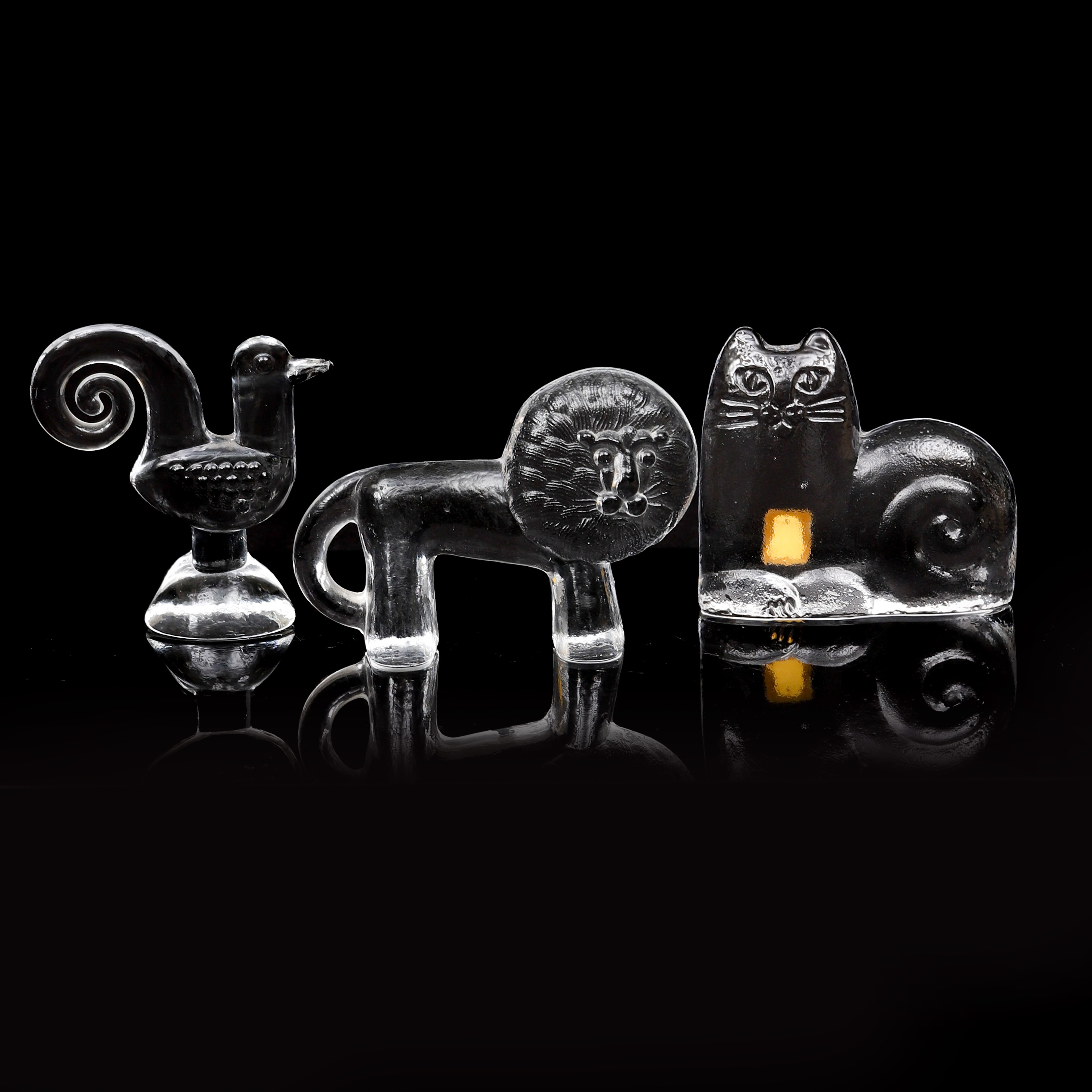 GLASFIGURINER, 3 st, Lisa Larson/ Bertill Vallien, Royal Krona/ Kosta Boda.